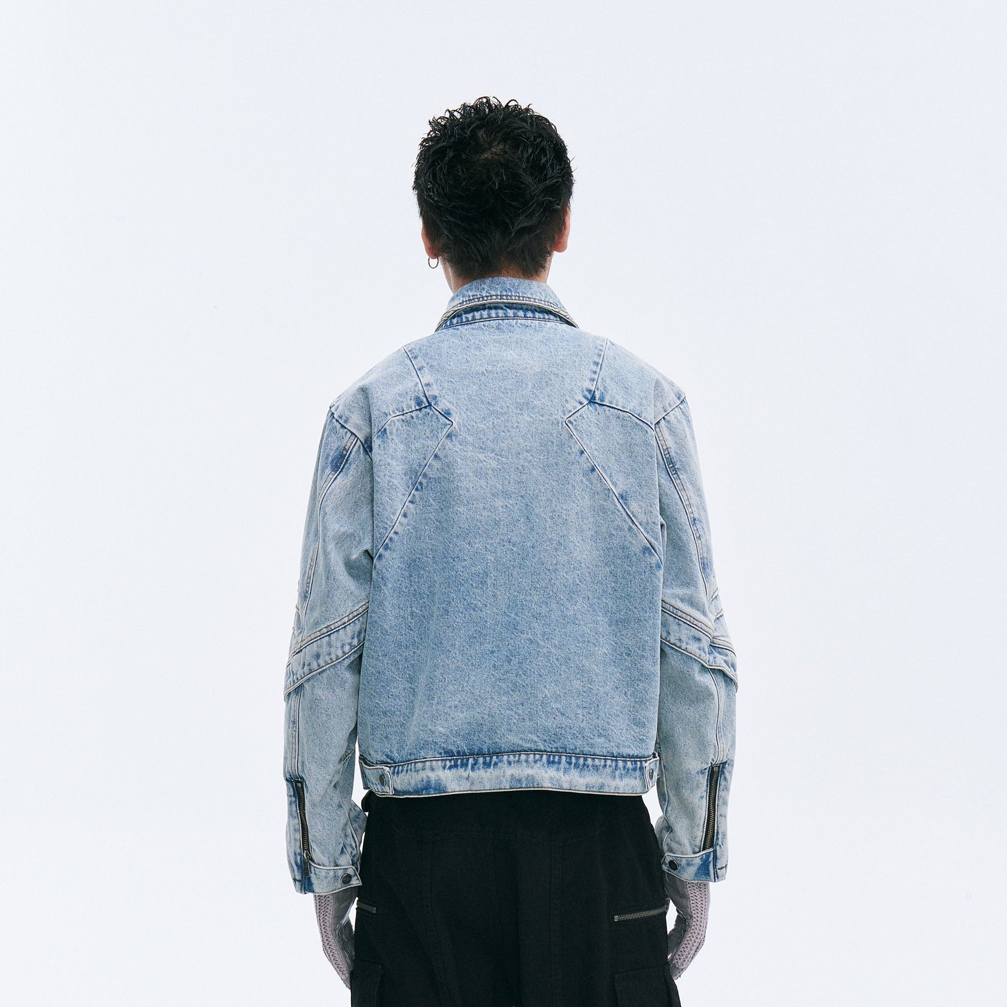 CATSSTAC Washed Paneled Seam Denim Jacket