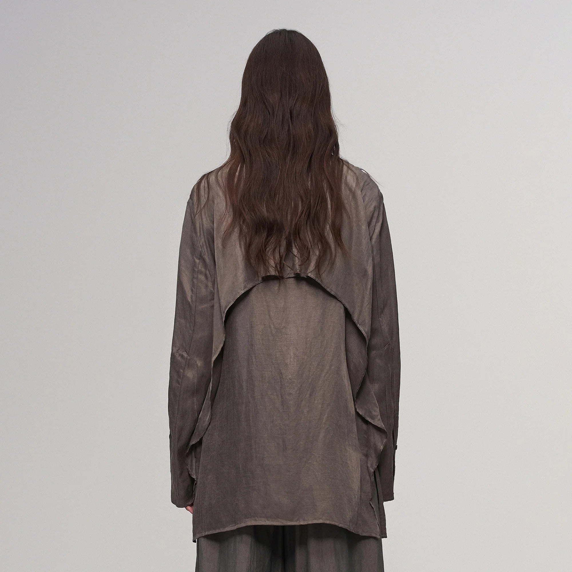 ILNya Nieternite Nifutur Asym Layered Wrap-Collar Shirt Coat Gray