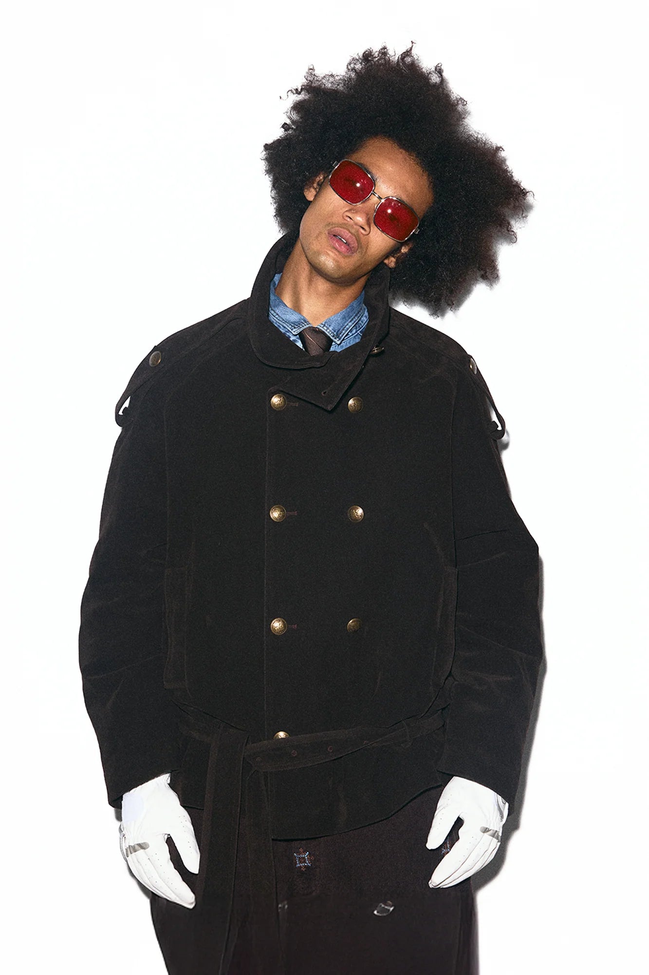 TRECLUB Velvet Double-Breasted Short Trench Jacket