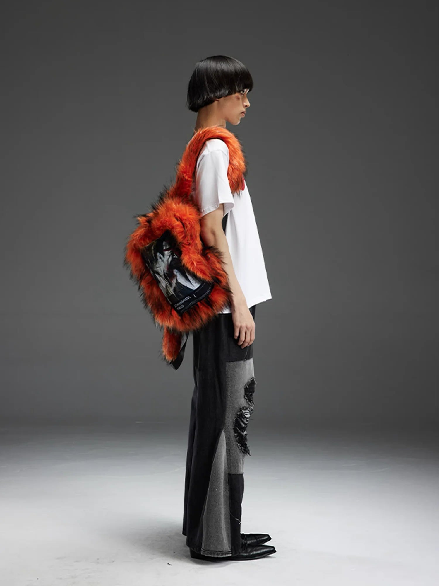 NOTHINGNESS WORLD Shaggy Faux Fur Graphic-Patch Backpack
