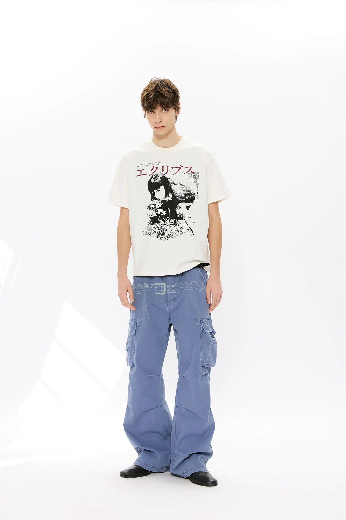 KREATE Washed Belt Graphic Crinkled Cargo Pants