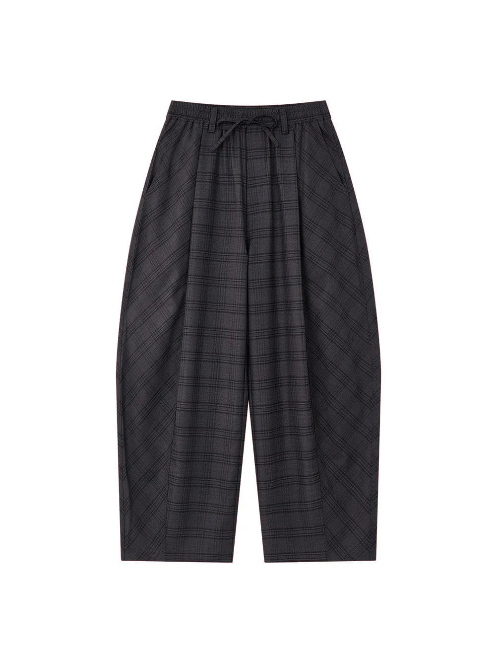 OPICLOTH Retro Paneled Plaid Drawstring Oversized Pants