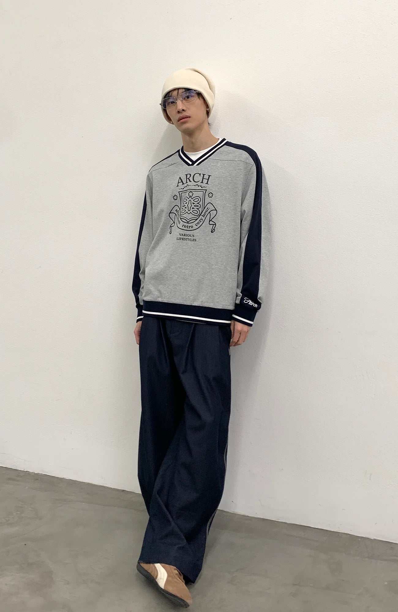 ROARINGWILD A ARCH Embroidered LOGO Draped Oversized Pants