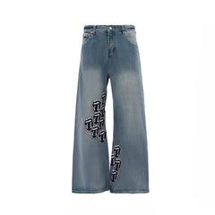 NOTHINGNESS WORLD Washed Tongue Embroidered Denim Pants