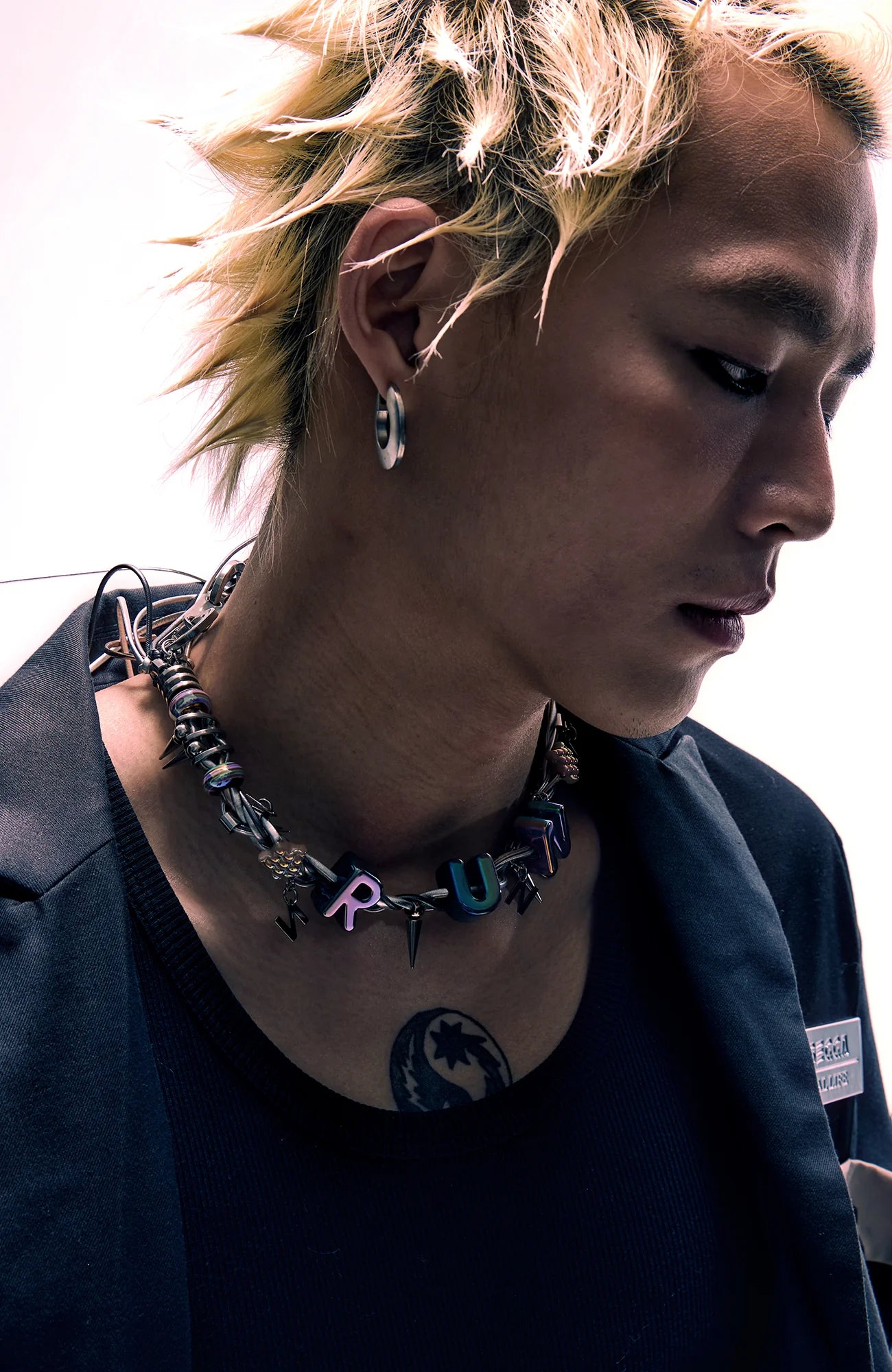NUNKNOTX Bubble Letter Spiked Choker