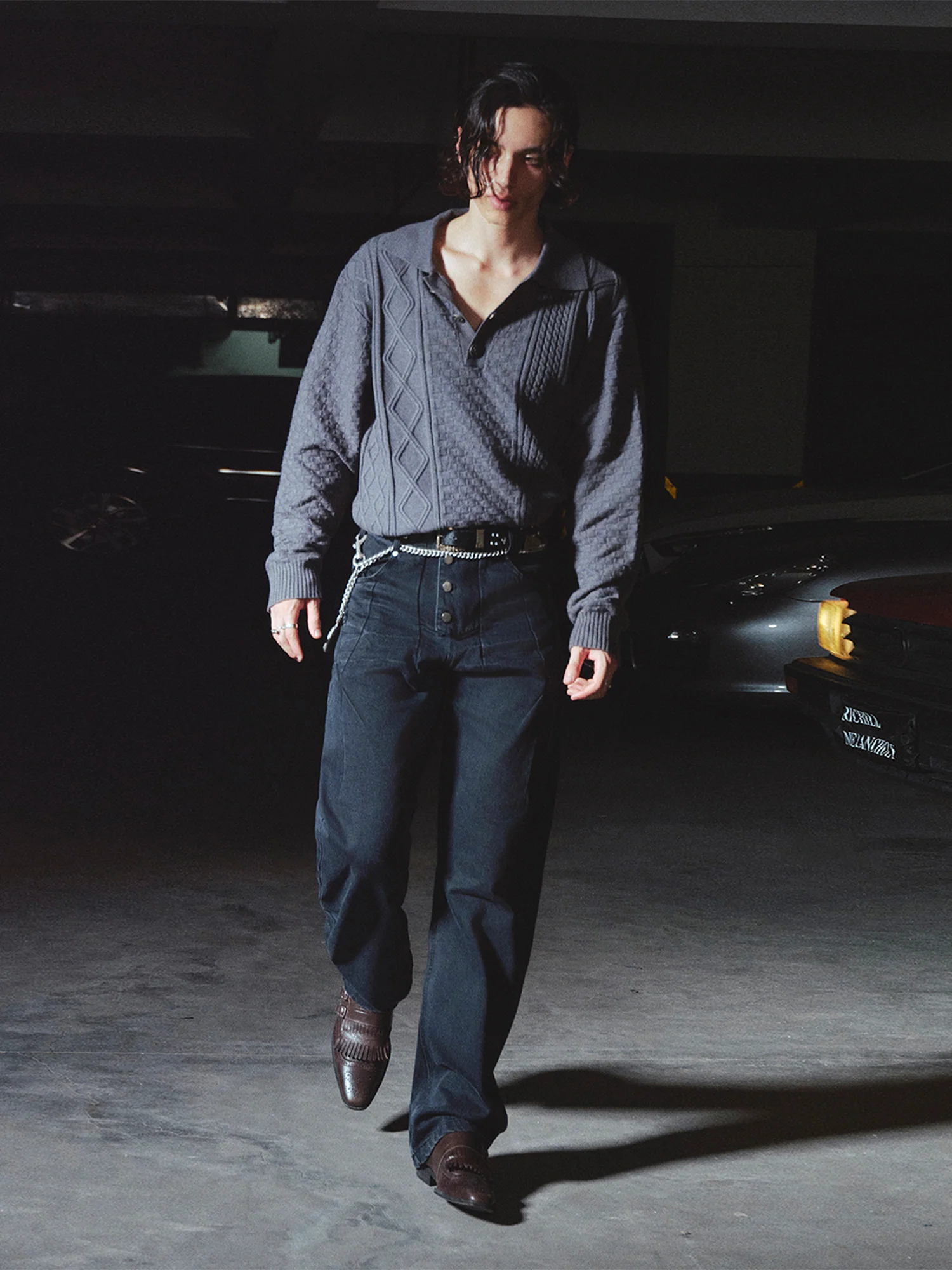 RICHILL Classic Mental-Button Cable Polo Sweater