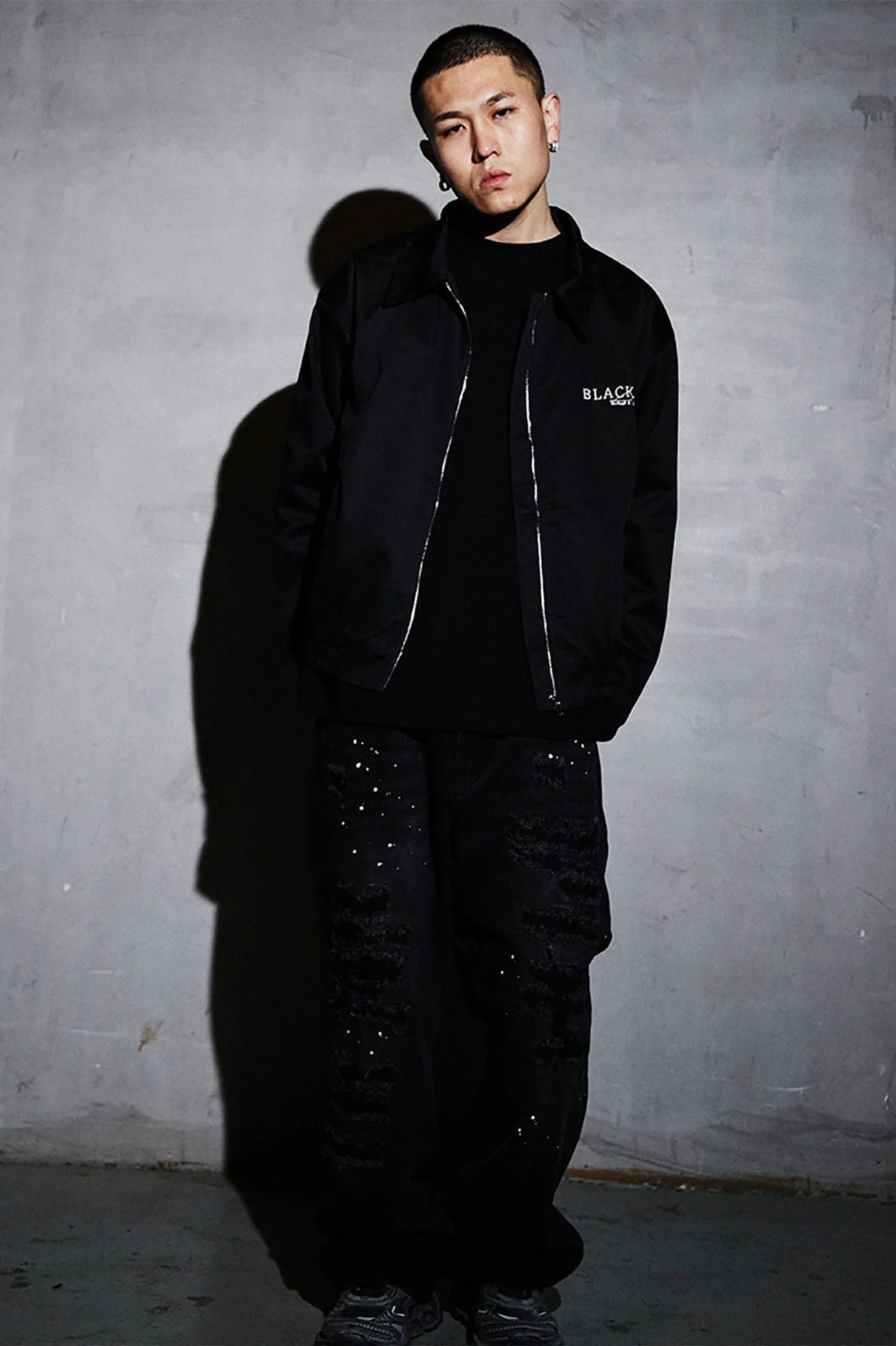 BLACK8MOB Ripped Splatter Straight-Leg Jeans