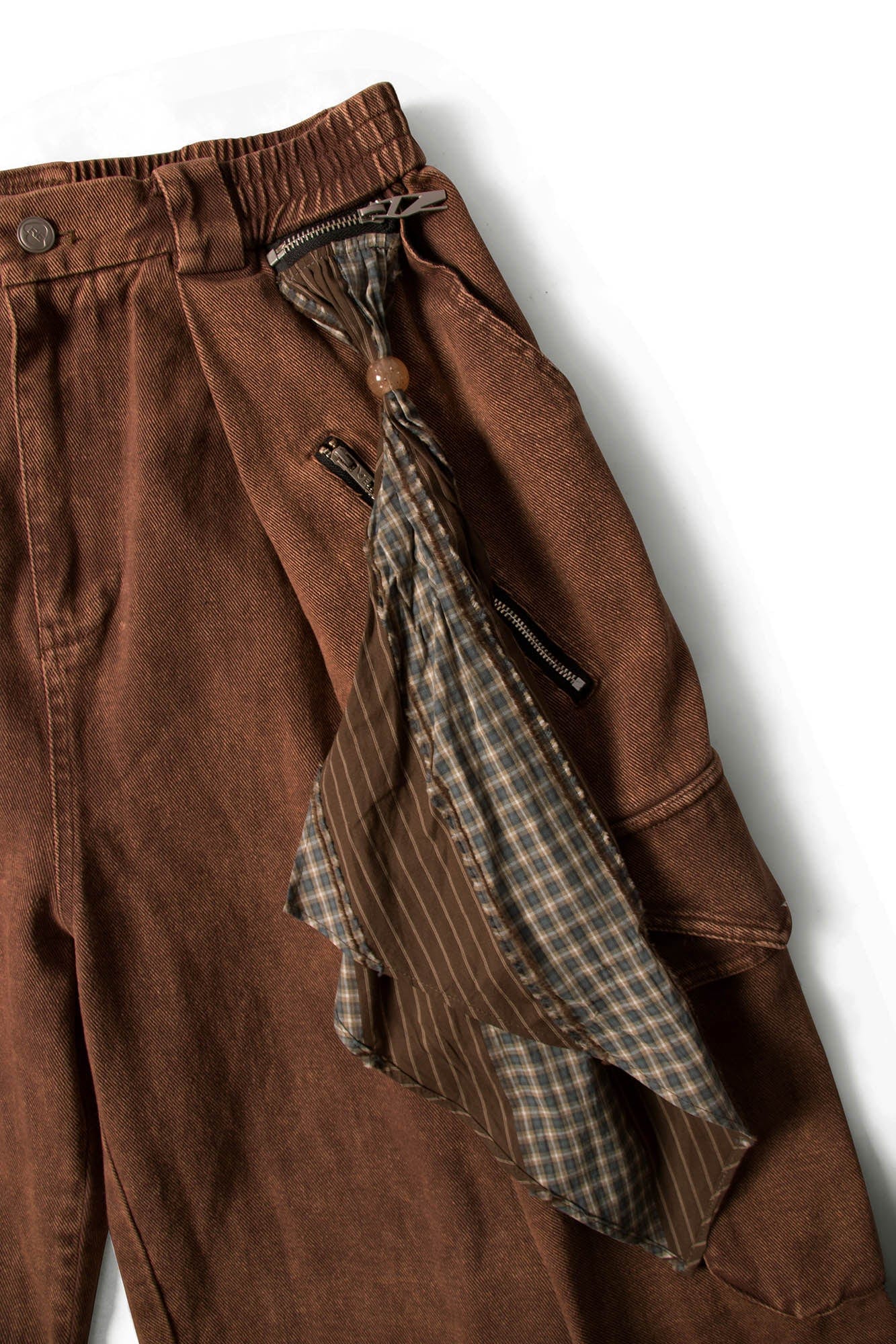 RELABEL Detachable Scarf Washed Multi-Pocket Wide-Leg Shorts Brown