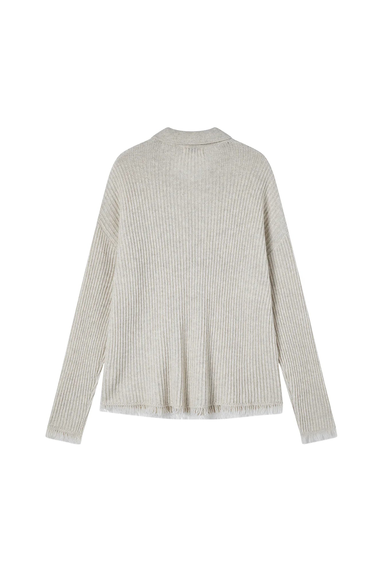 SAME FLOW Floral Embroidery Fringe-Hem Rib Cardigan