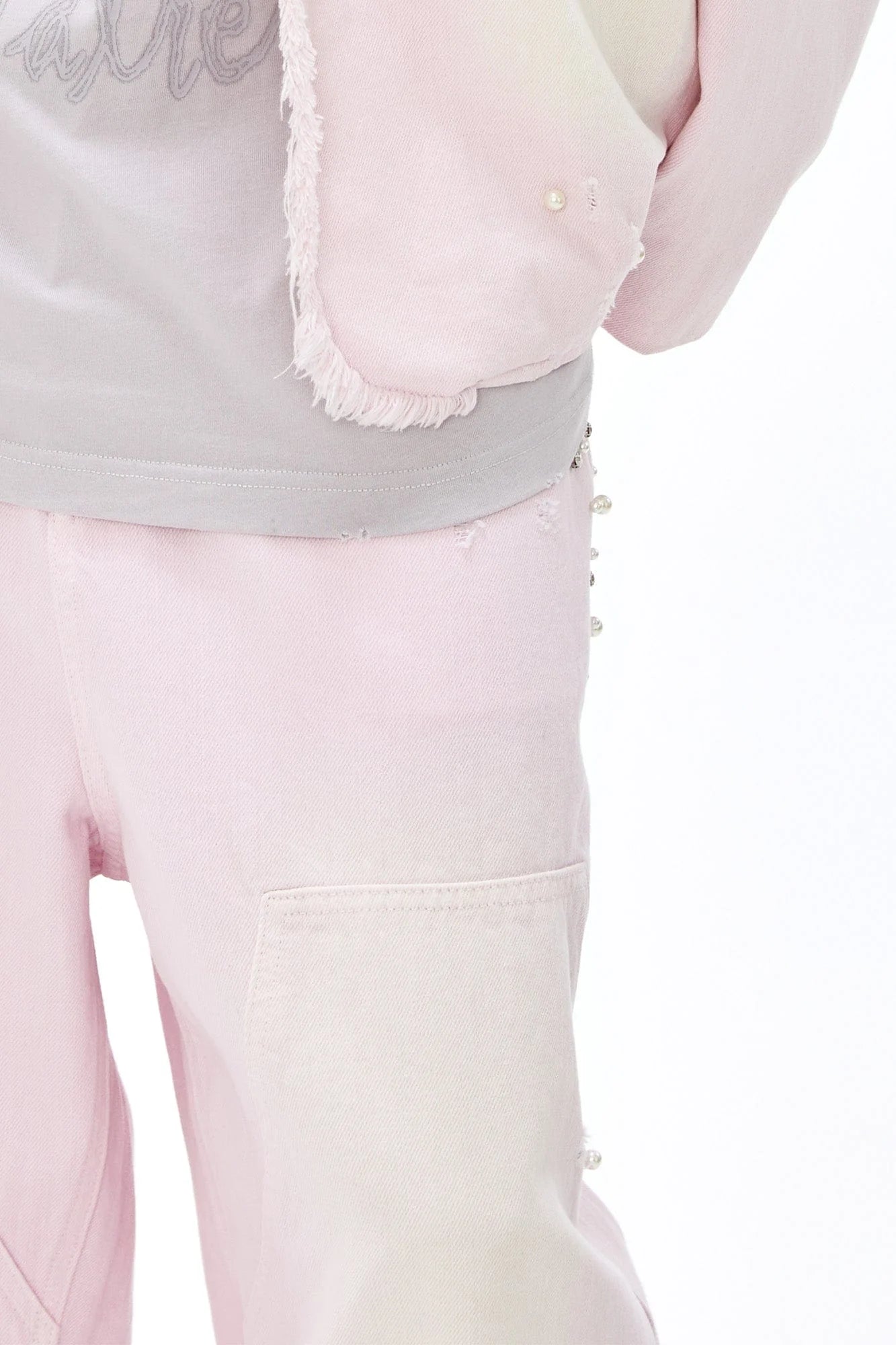 VANN VALRENCE Washed Beaded Double-Knee Trousers
