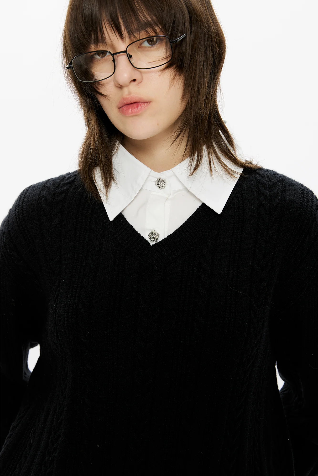 KREATE Cable-Knit Layered Shirt Sweater