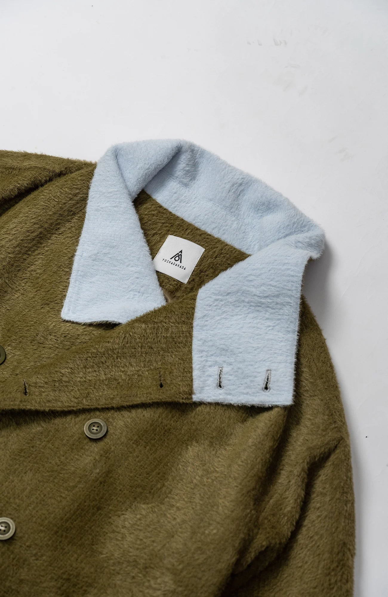 KADAKADA Double-Breasted Contrast Fuzzy Collar Overcoat
