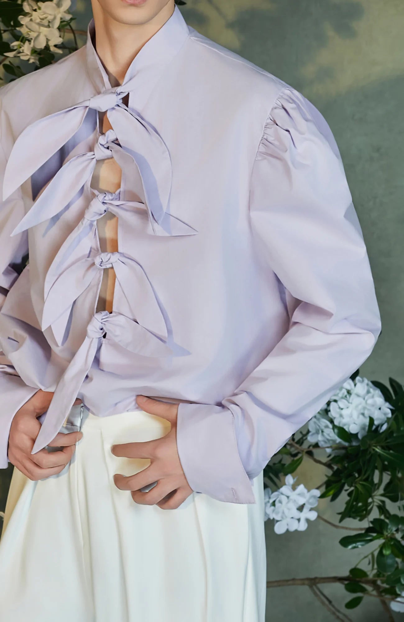 JIECHI Multi-Tie Front Ruched Shoulder Shirt