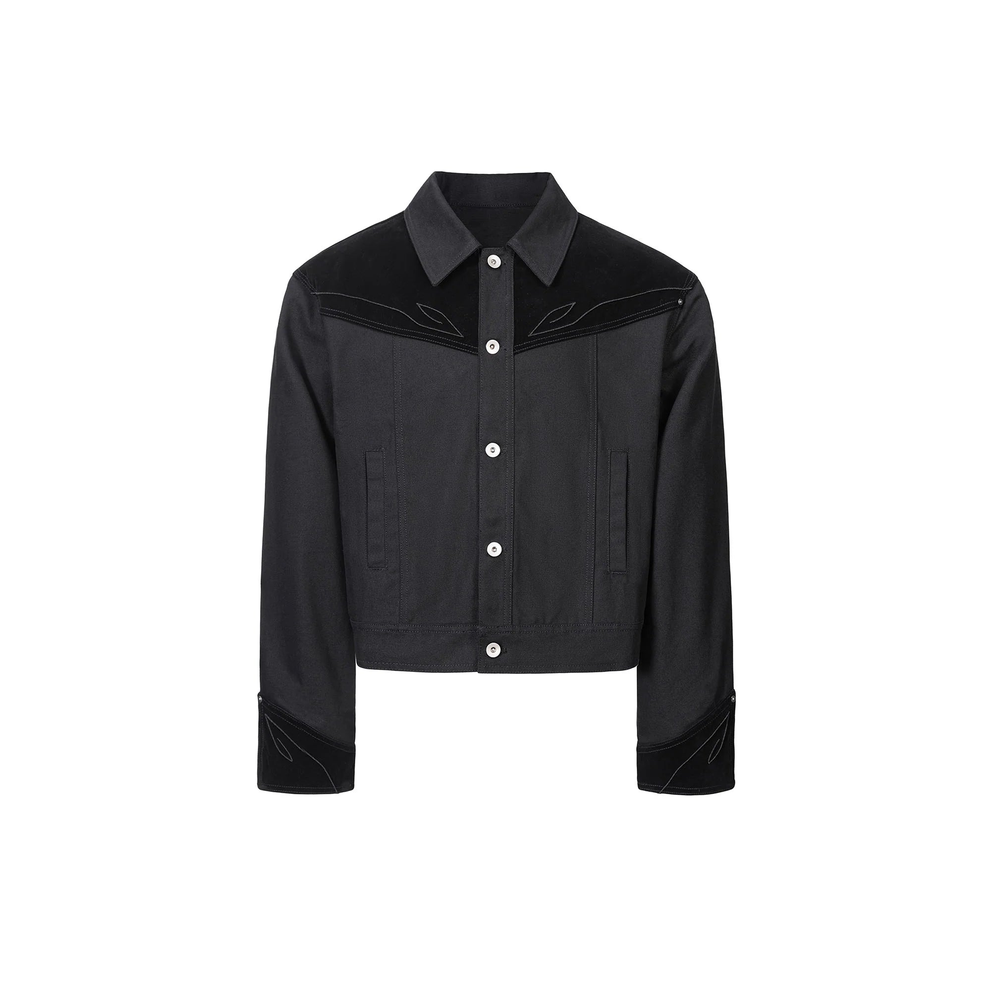 ESAIAS Totem Embroidered Velvet Panel Short Jacket