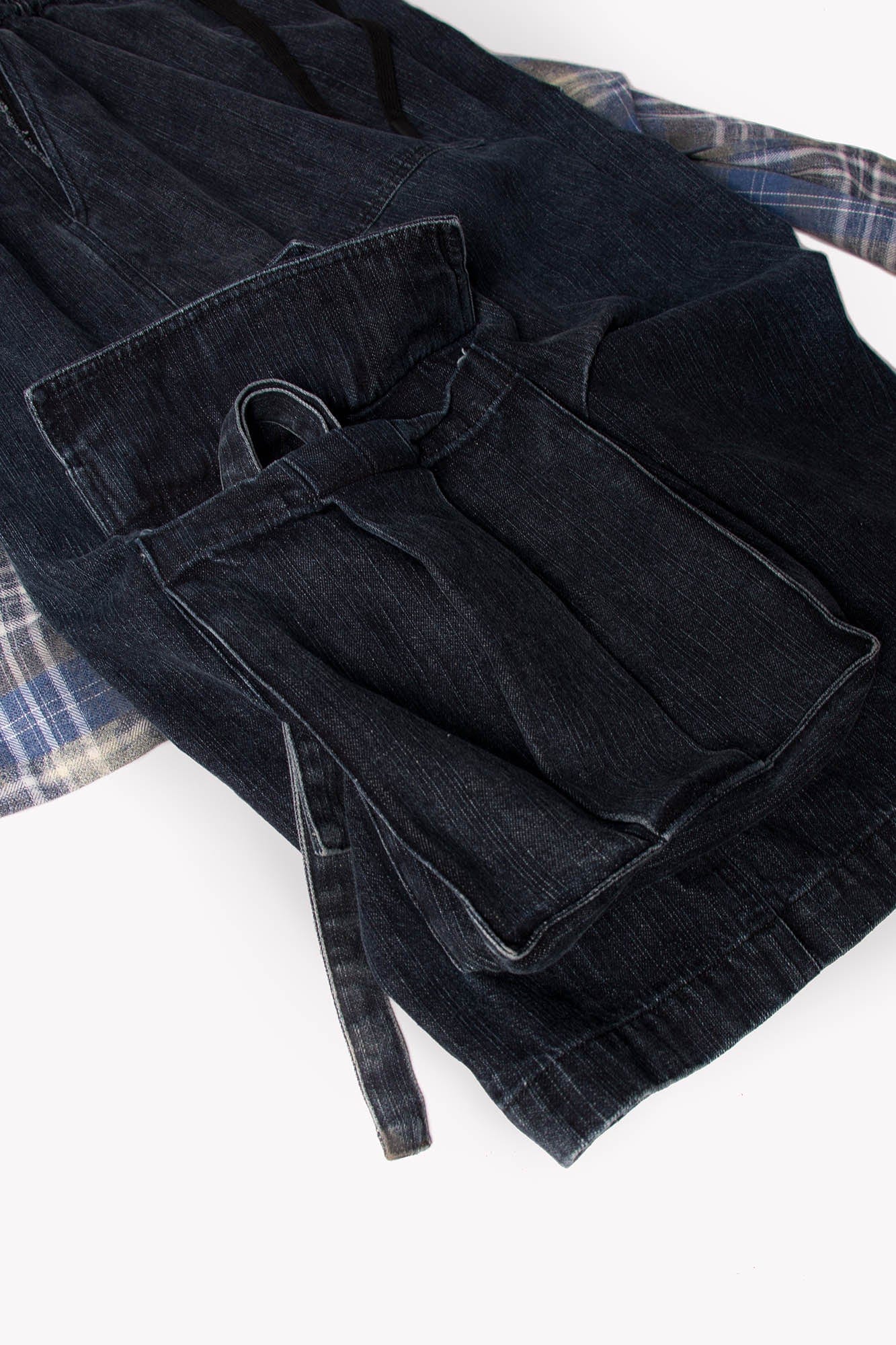 RELABEL Detachable Plaid Drape Denim Shorts