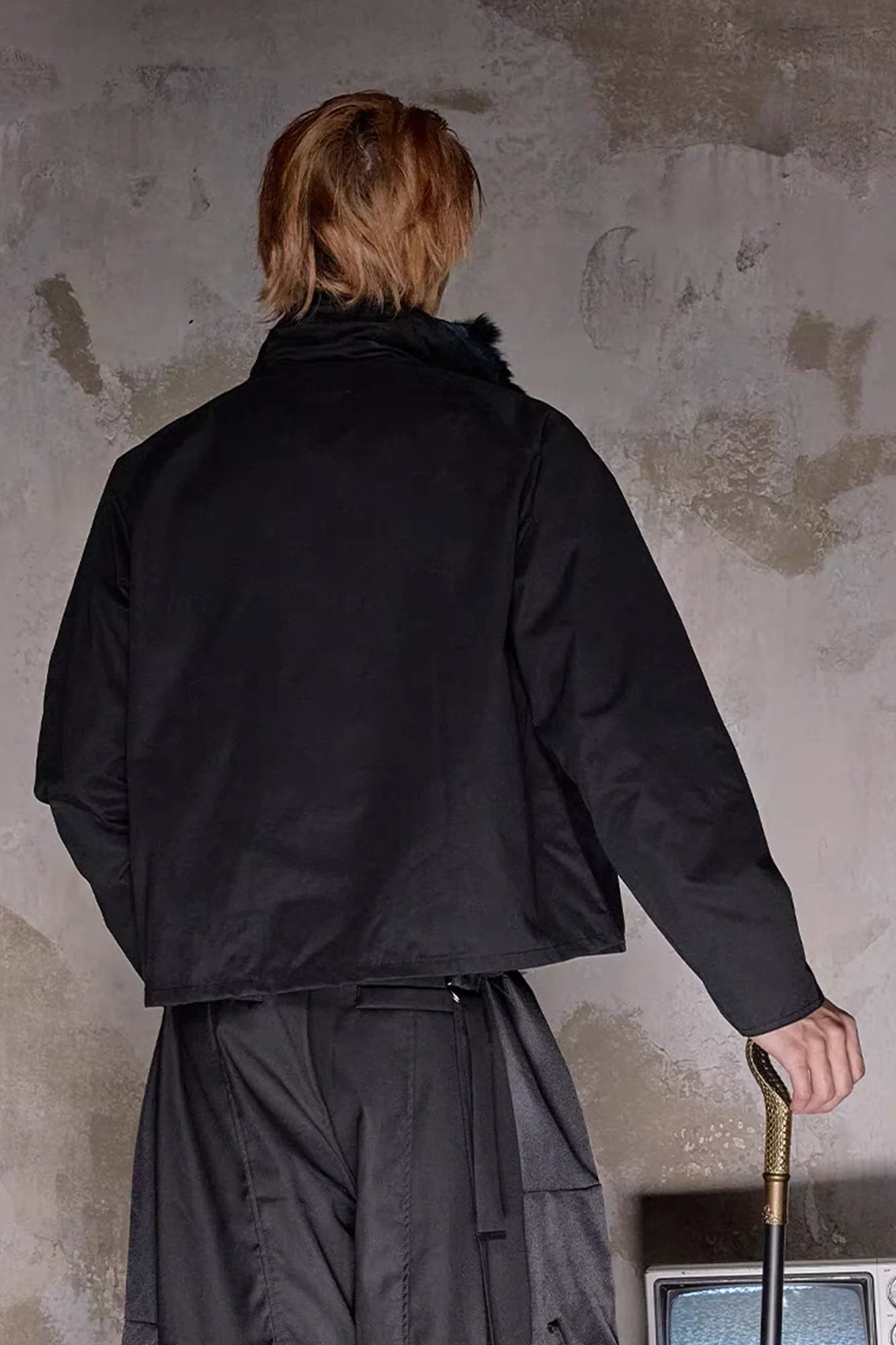 NOTHINGNESS WORLD Mottled Faux Fur Collar Snap-Button Jacket