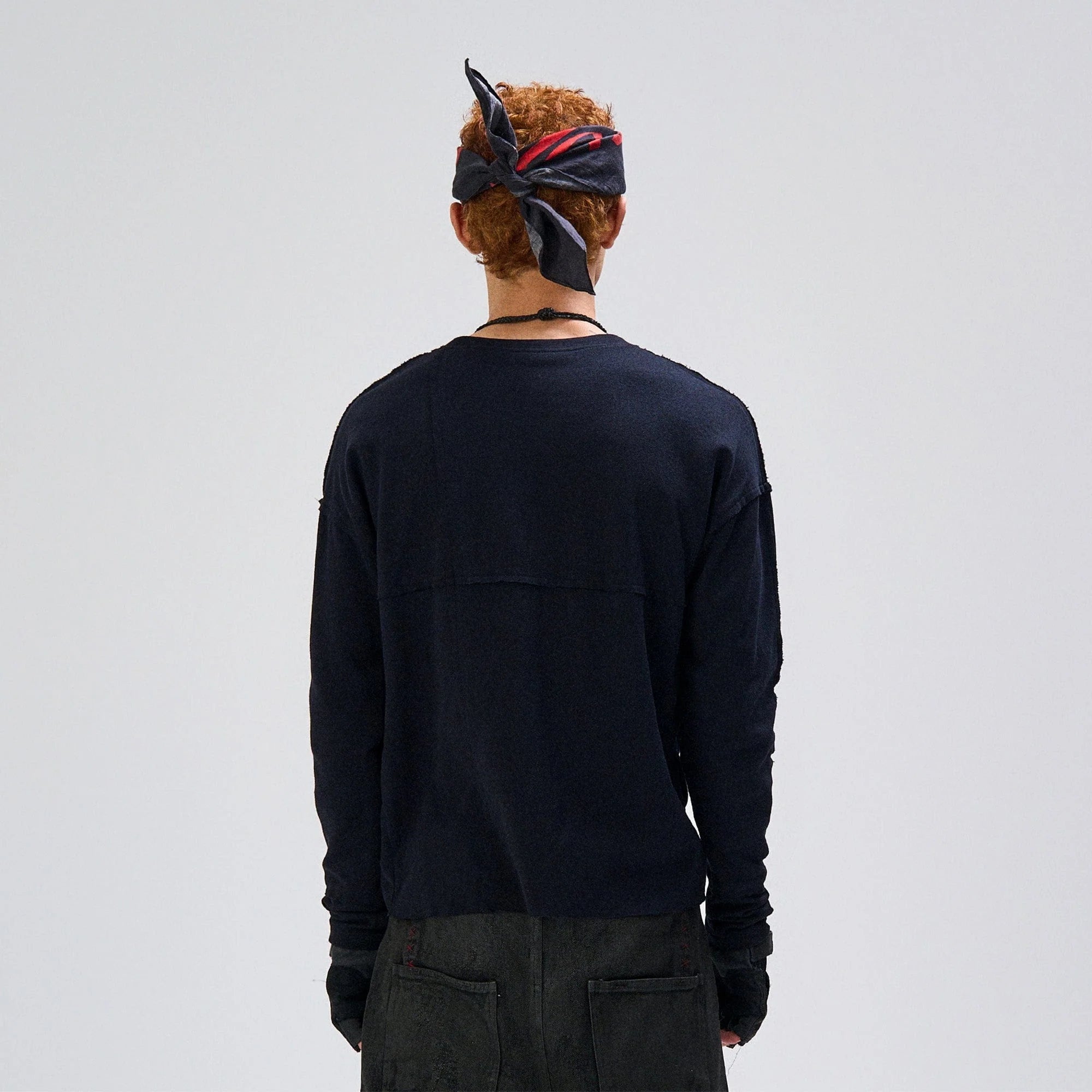 FLYERRER Cross-Panel Contrast Frayed Embroidered Long-Sleeve Tee