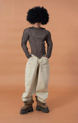 CLP Distressed Raw-Seam Paneled Long-Sleeve Tee