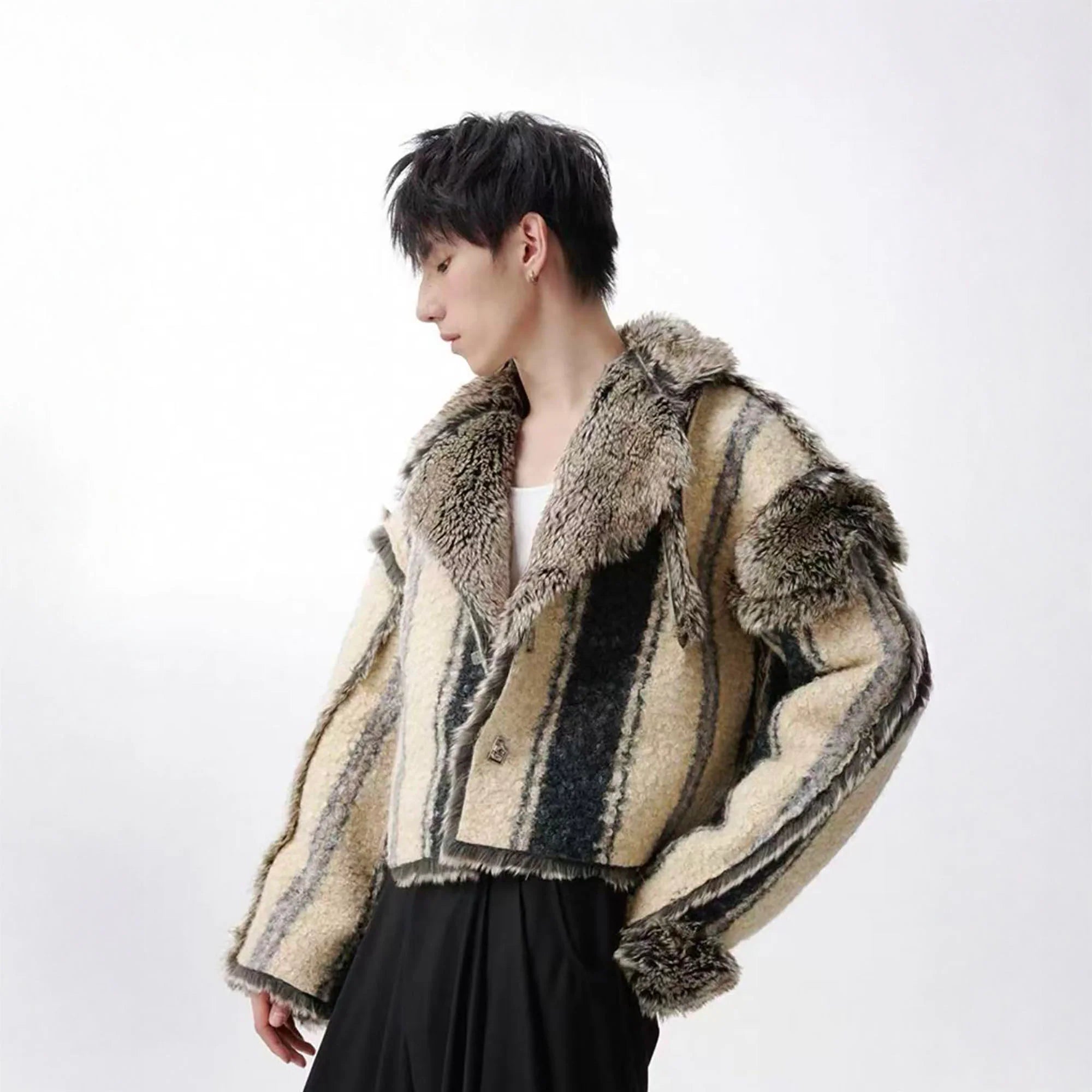 TUIMU Reversible Faux Fur Cropped Jacket