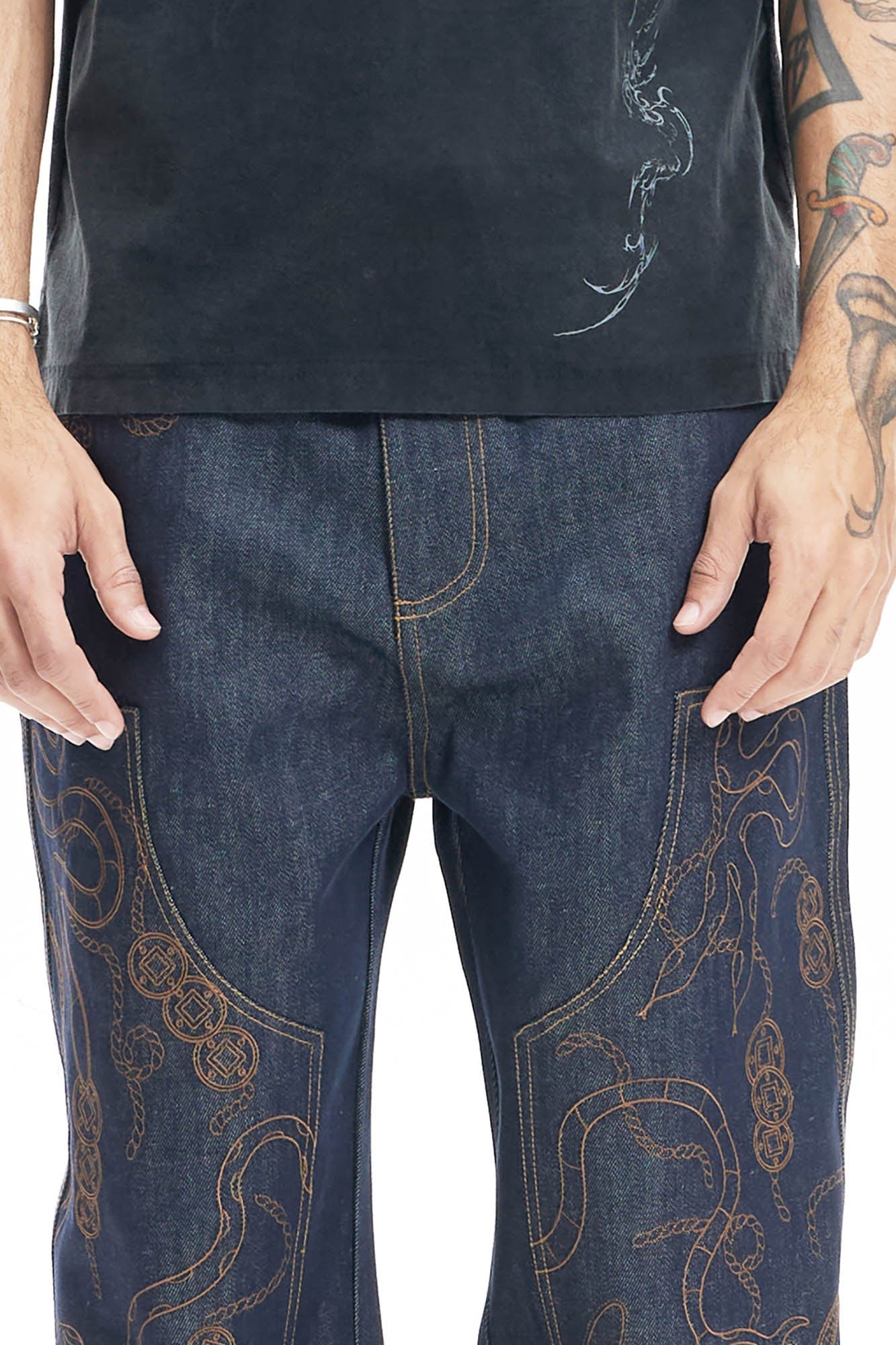 DND4DES Embroidered Snake Double Knee Jeans
