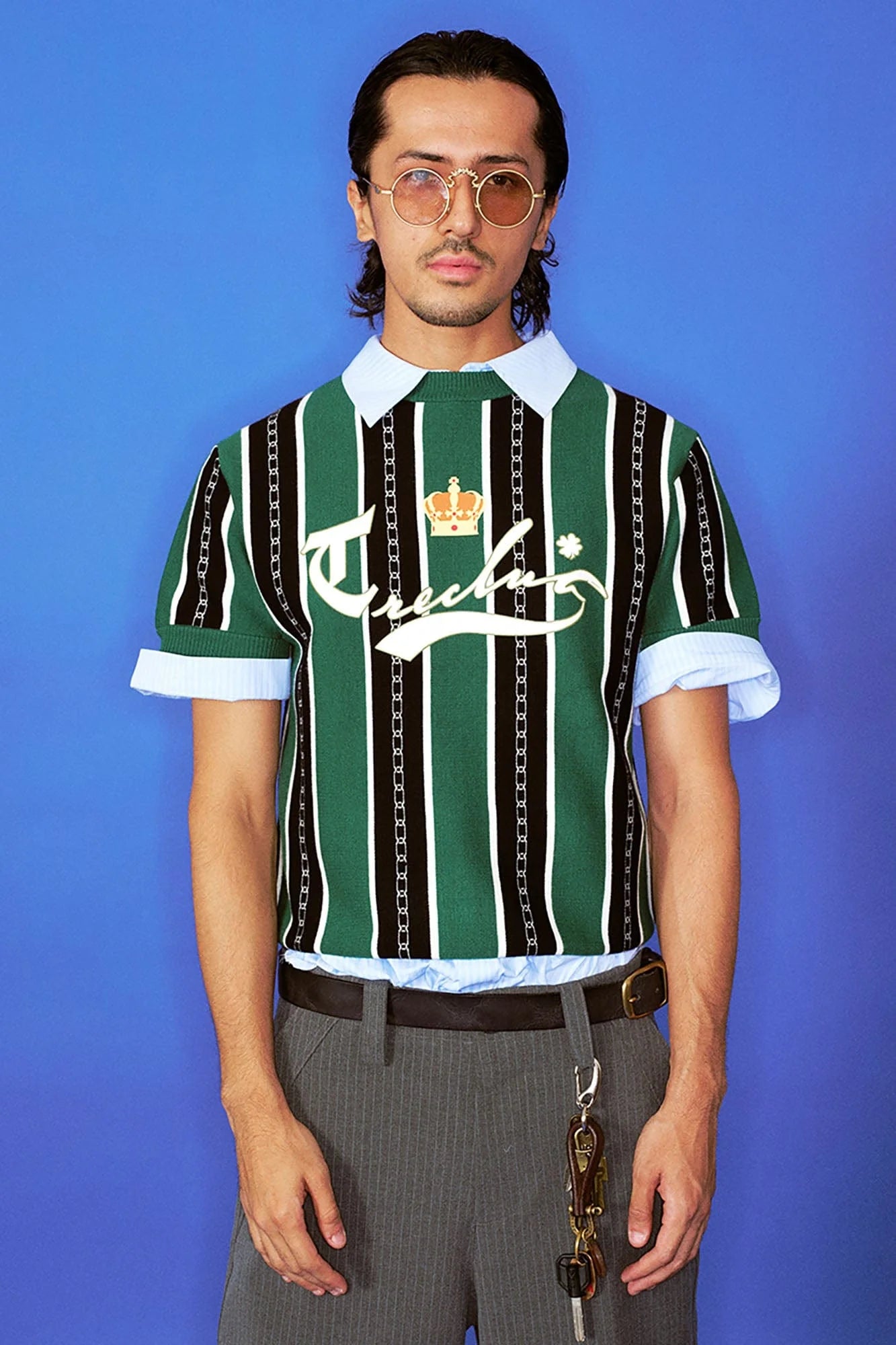 TRECLUB Retro Chain Stripe Knit T-Shirt
