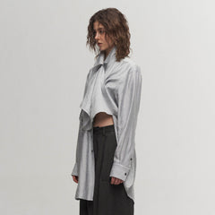ILNya Nieternite Nifutur Arc Spliced Draped Long Shirt Bluish Silver