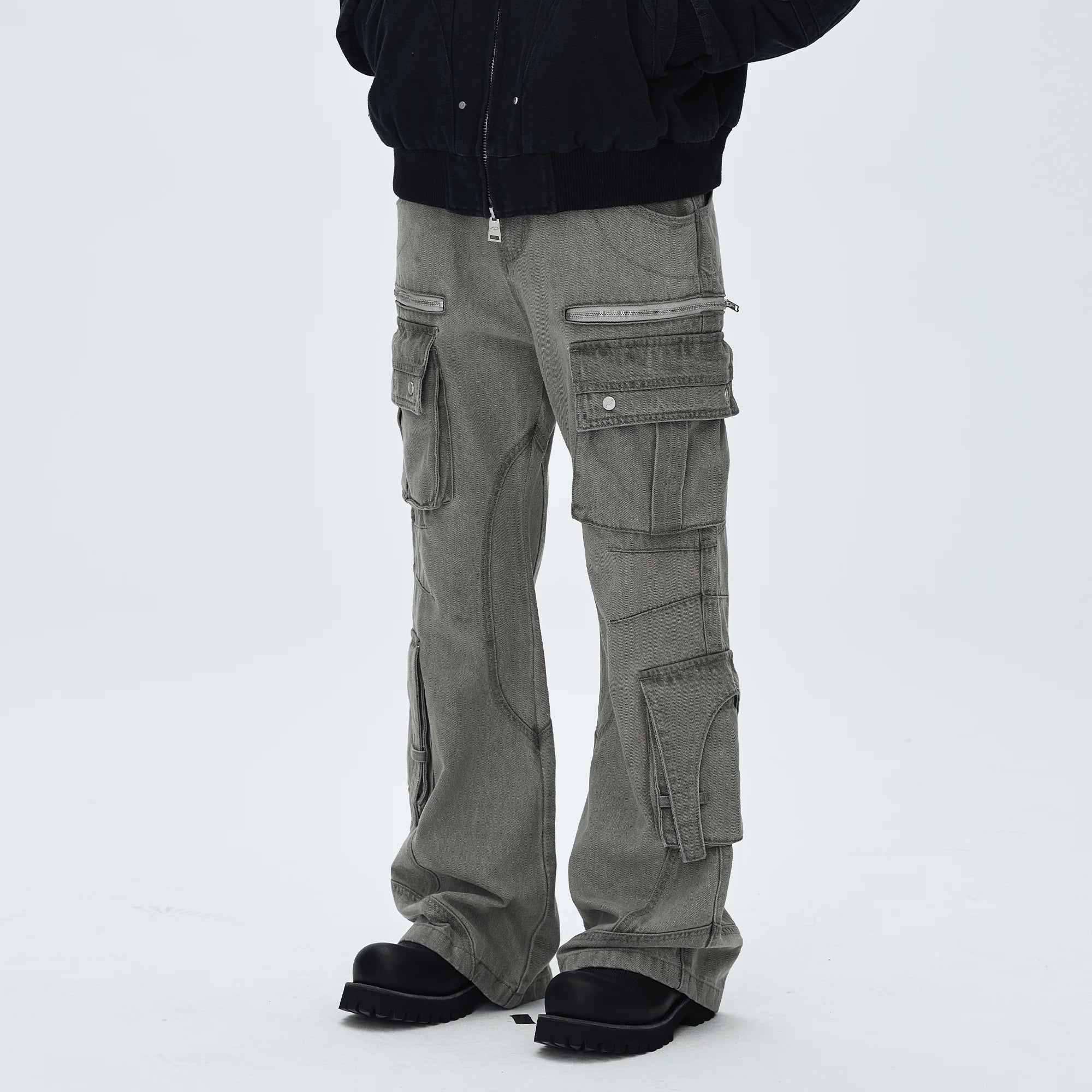 CATSSTAC Washed Multi-Pocket Utility Straight-Leg Jeans