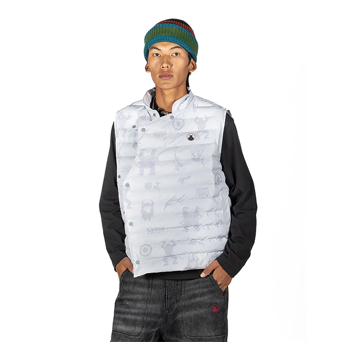 NERHI Asym Button Full-Print Puffer Vest