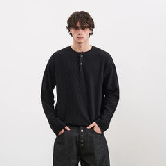 PMW Drop-Shoulder Waffle Henley Sweater