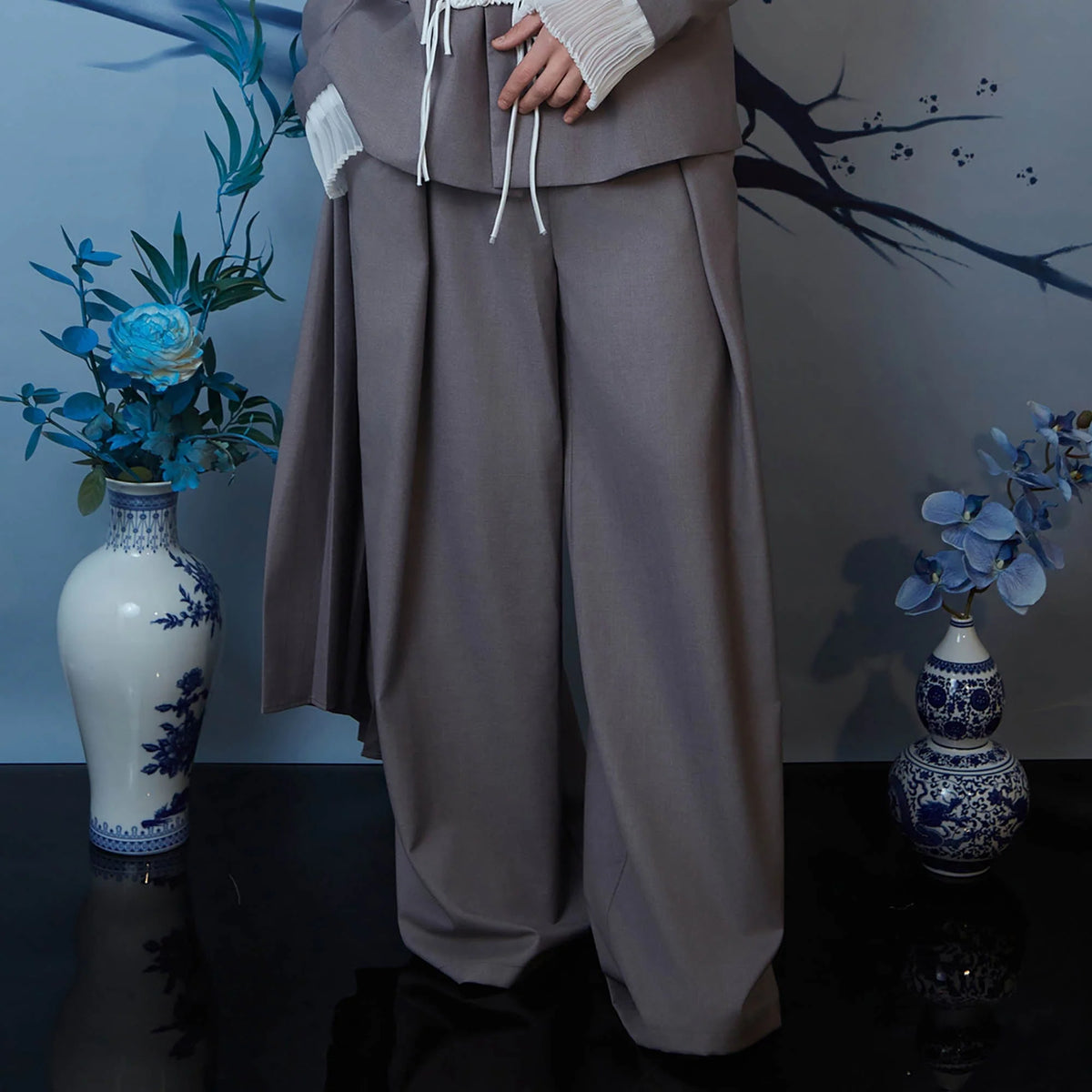 JIECHI Layered Draped Wide-Leg Pants