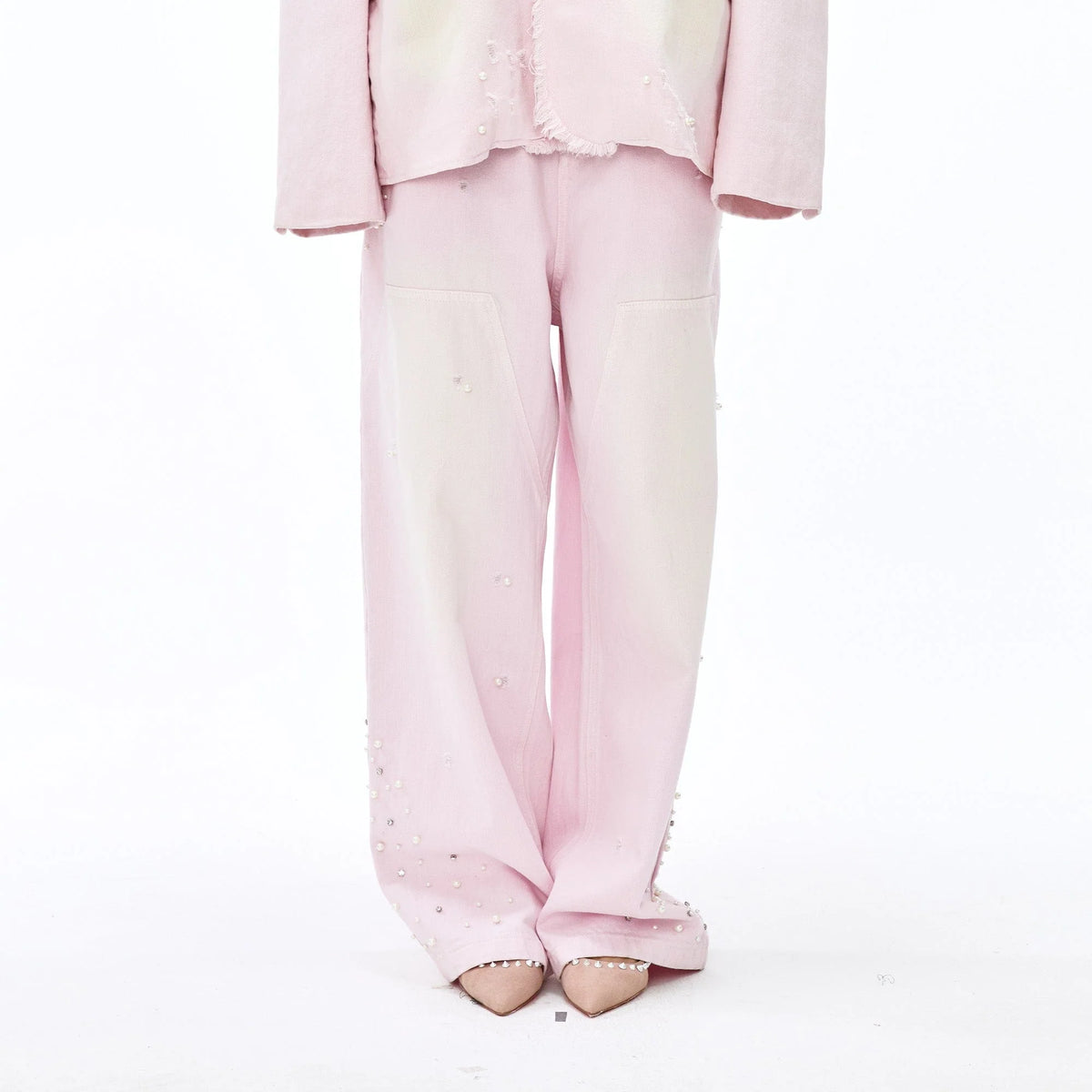 VANN VALRENCE Washed Beaded Double-Knee Trousers