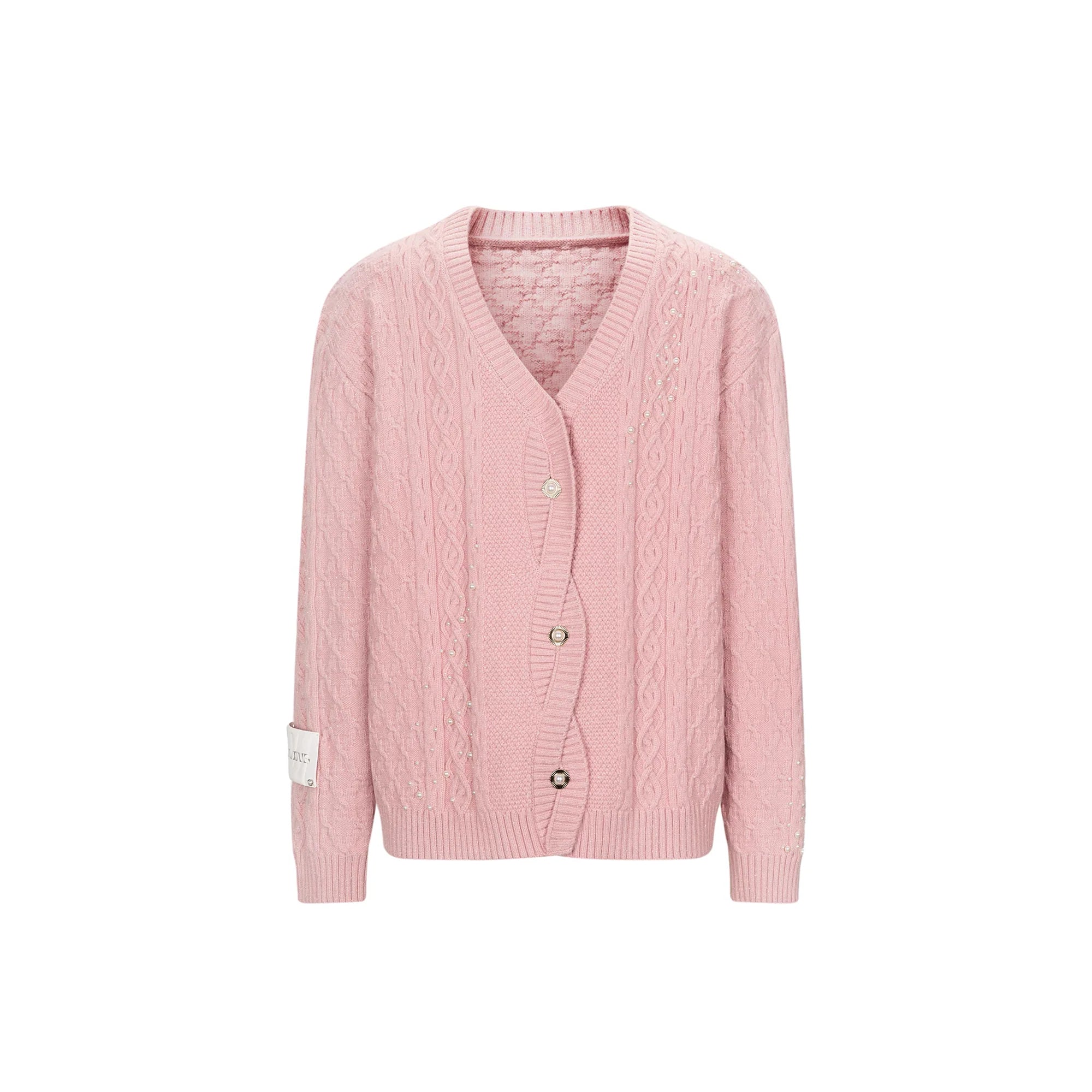 TIWILLTANG Pearl-Embellished Cable Knit Cardigan