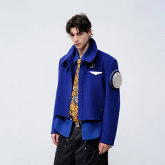 FACEONLAB Arm-Patched Cropped Naval Jacket Blue