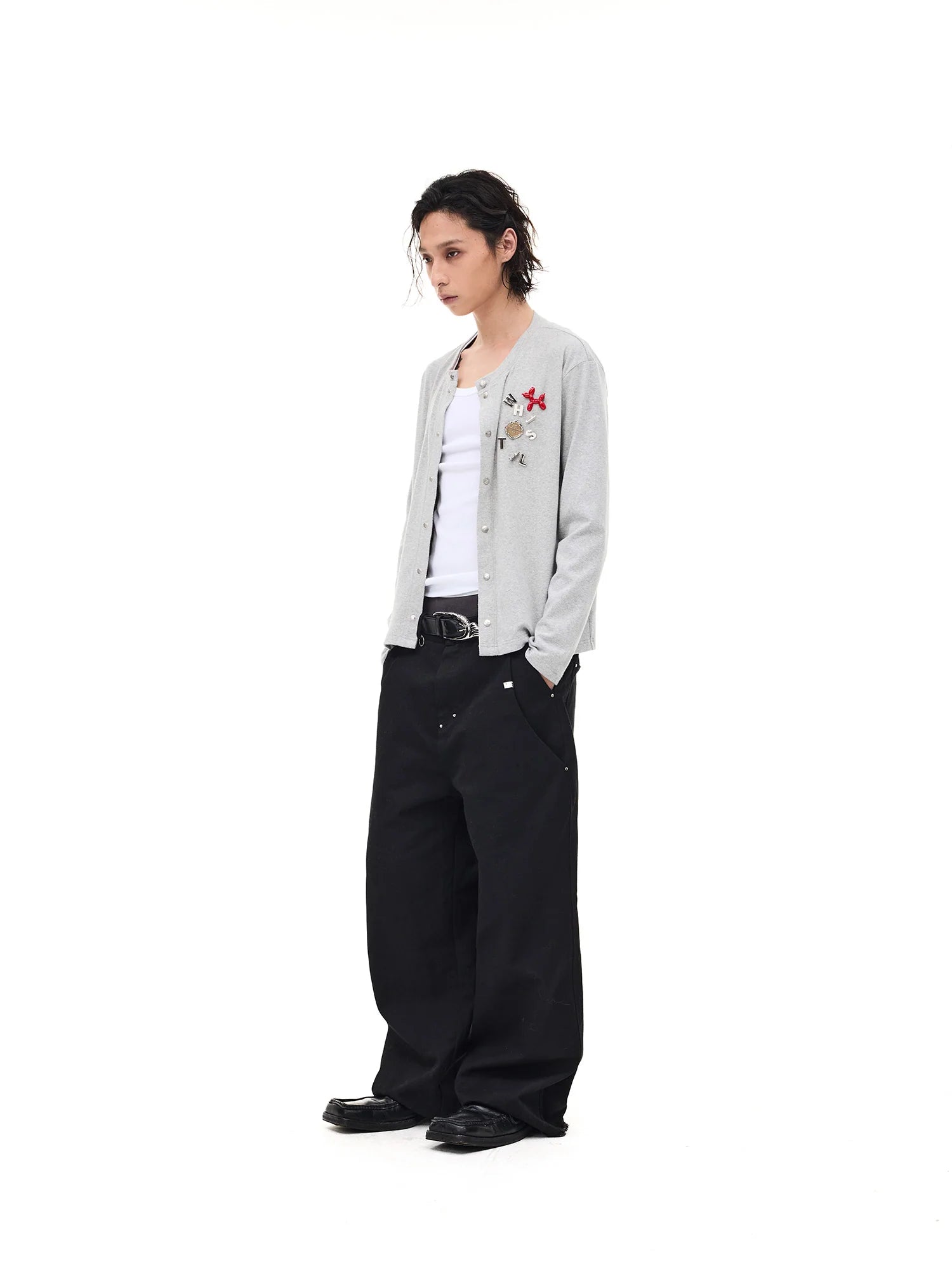 WHISTLEHUNTER Monogram Pin Wool-Blend Snap Cardigan