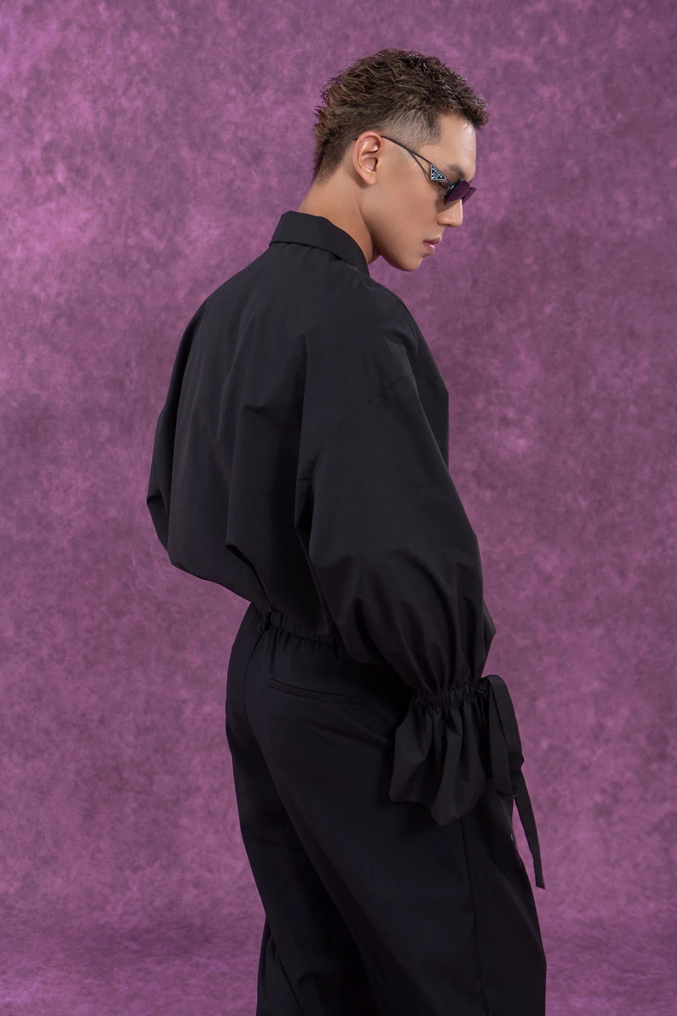 CLP Drawstring Ruffled Cuff Oversized Shirt