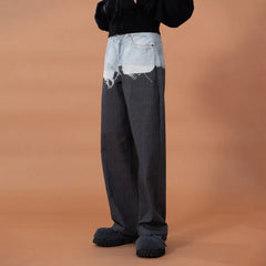 CLP Denim-Waist Pinstripe Straight-Leg Pants