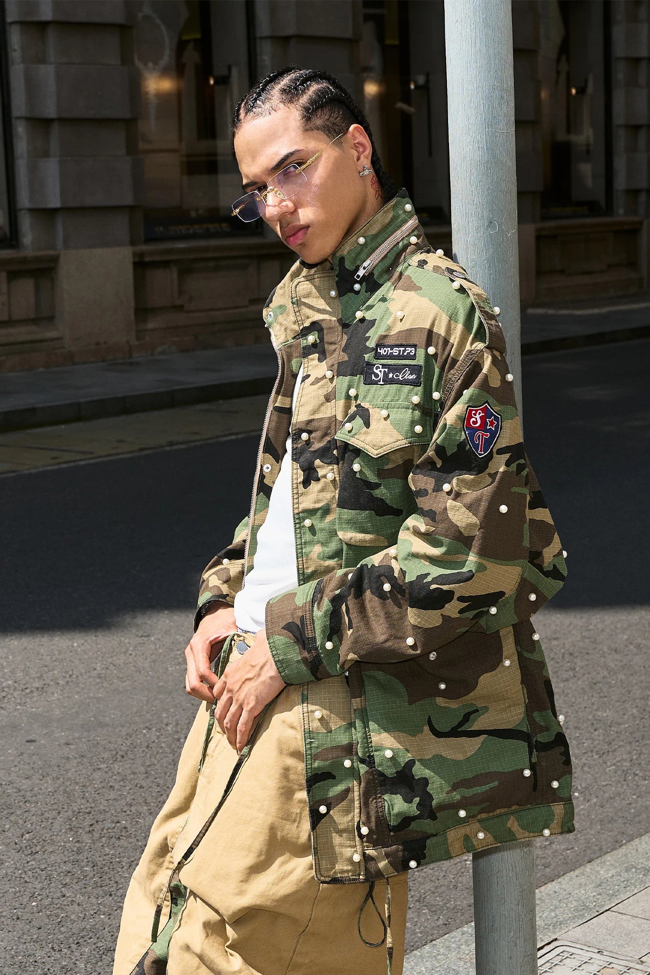 STEEPC Camo Pearl-Studded Patch Utility Jacket