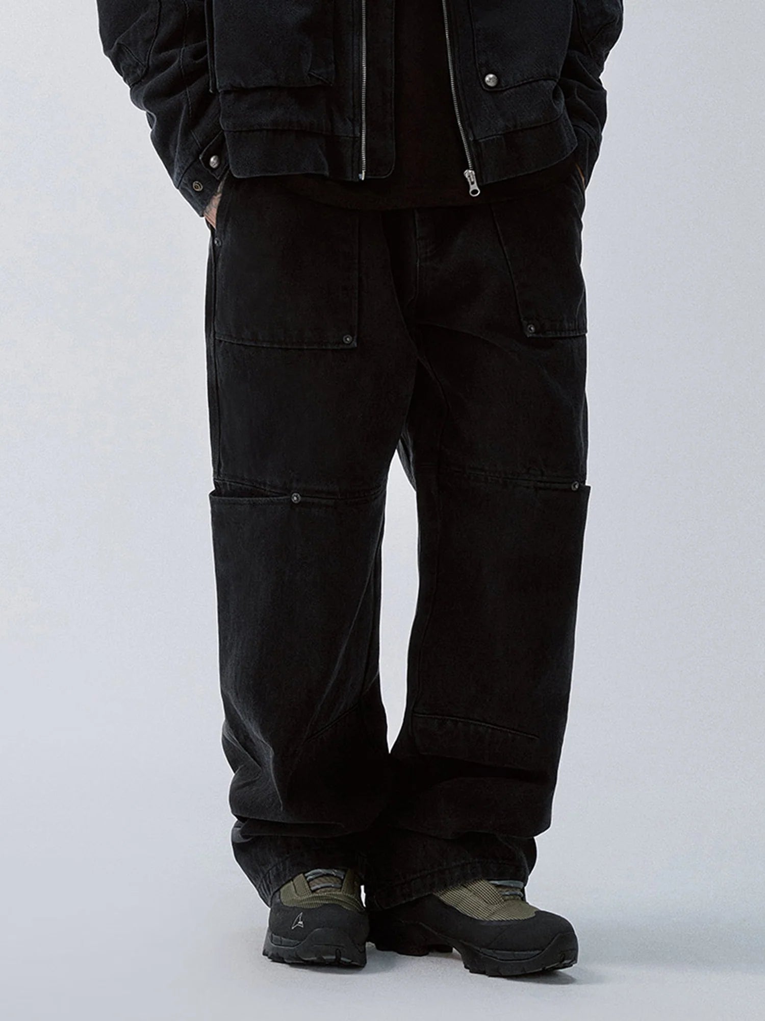 F2CE Washed Panel Multi-Pocket Straight-Leg Jeans