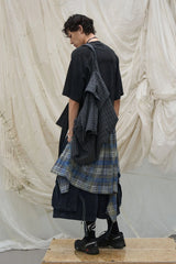 RELABEL Detachable Plaid Drape Denim Shorts