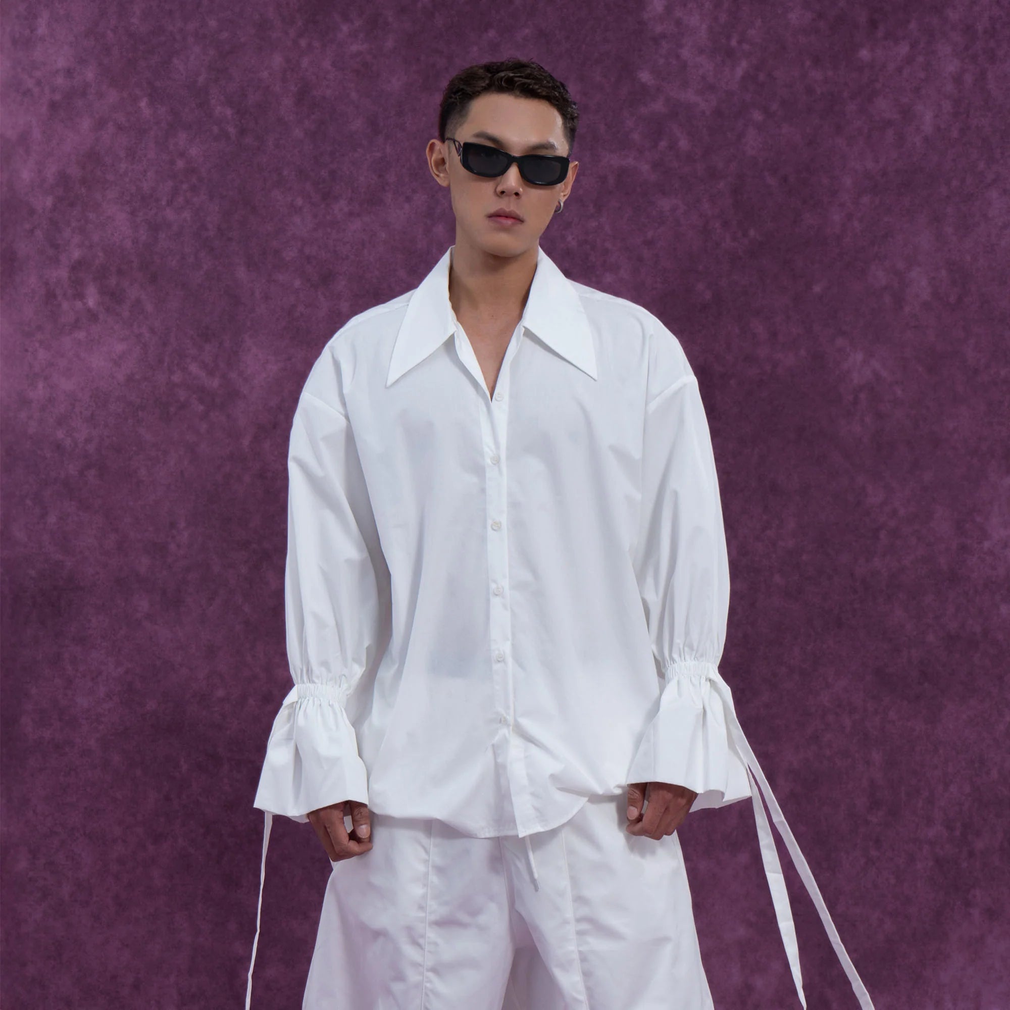 CLP Drawstring Ruffled Cuff Oversized Shirt