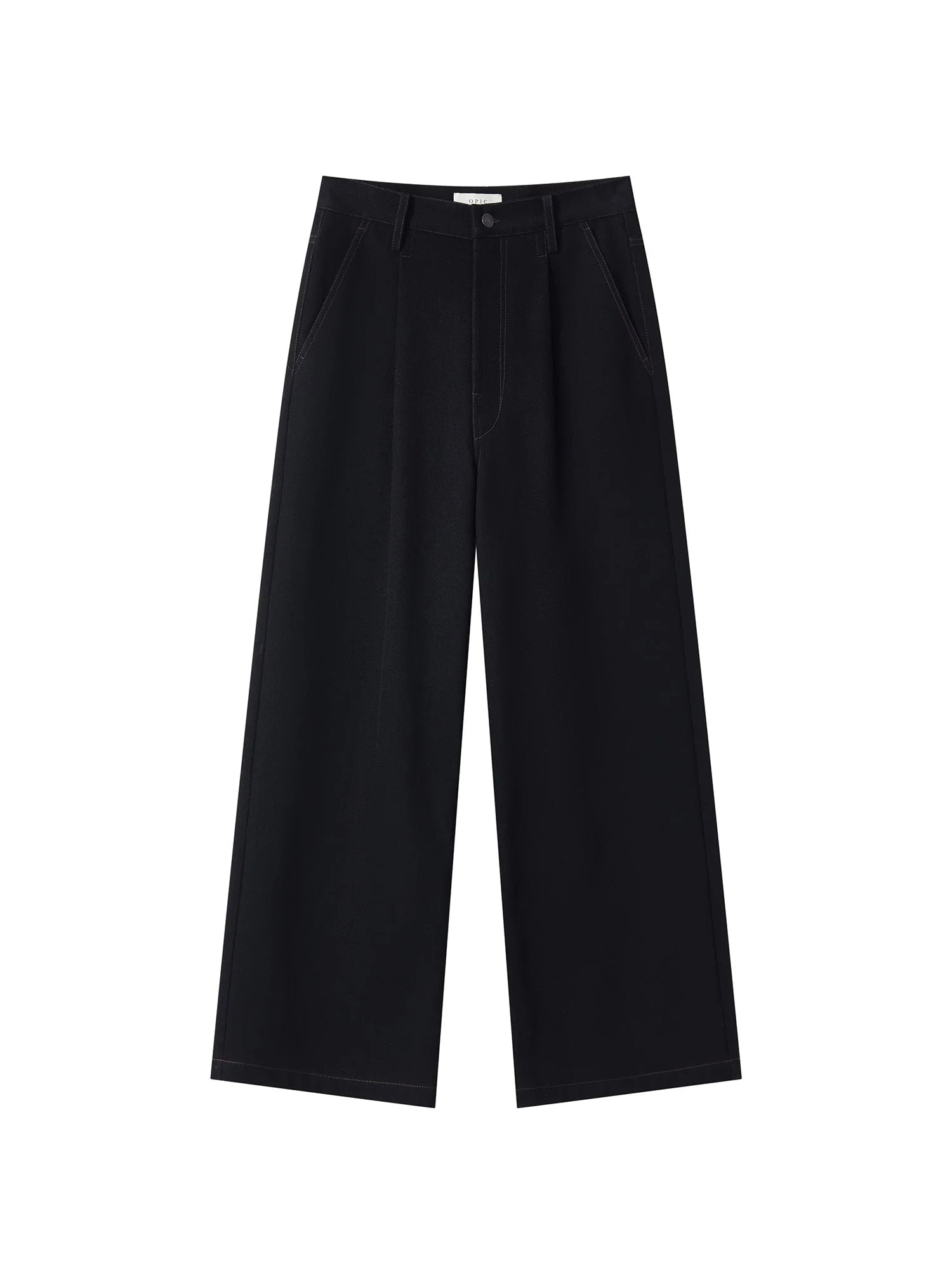 OPICLOTH Washed Contrast Stitch Wide-Leg Jeans