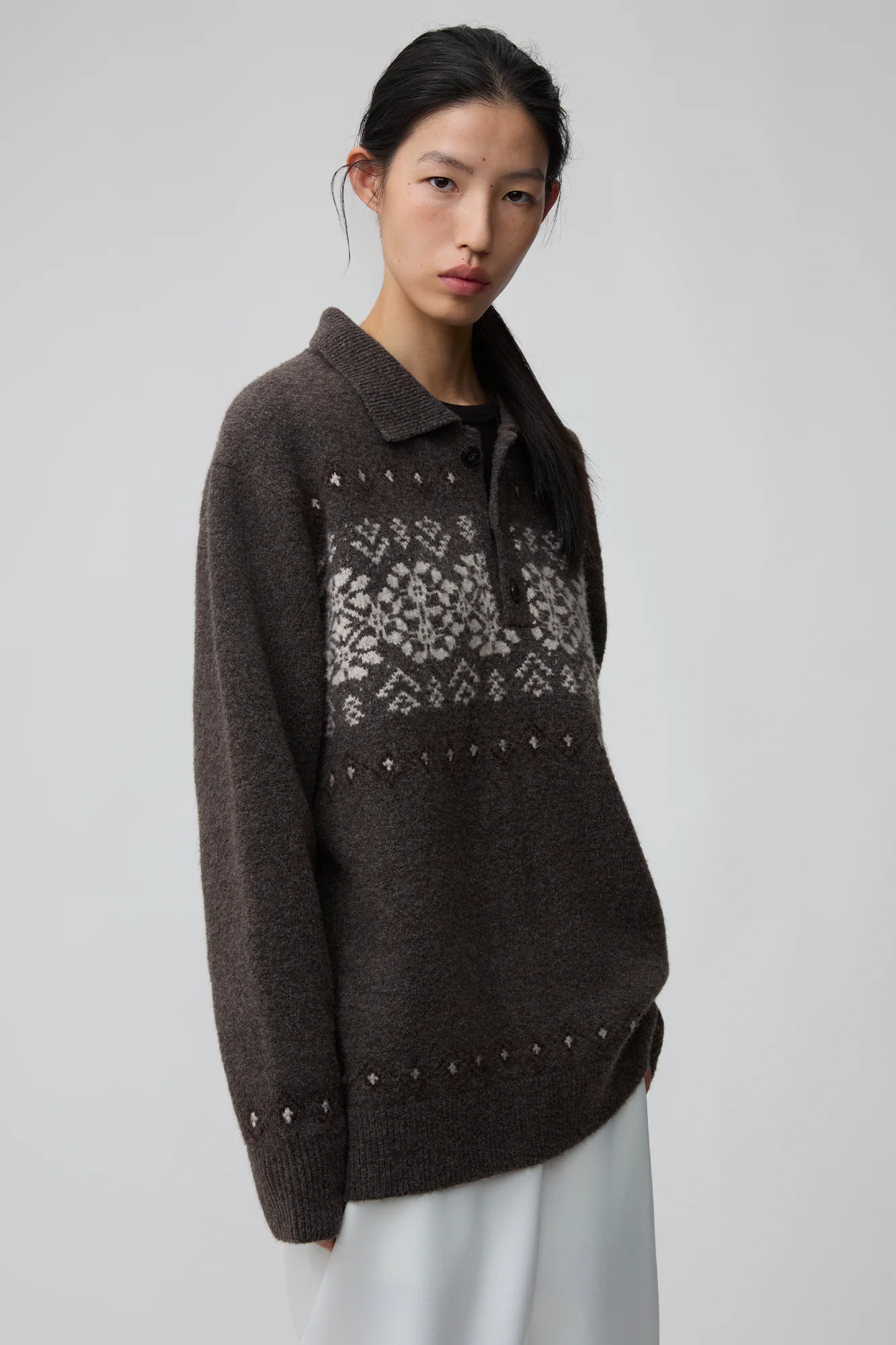 OPICLOTH Fair Isle Knit Polo Sweater