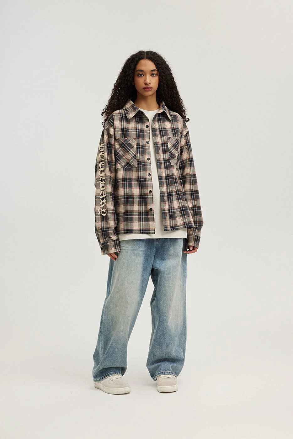 BONELESS Gothic Slogan Plaid Shirt