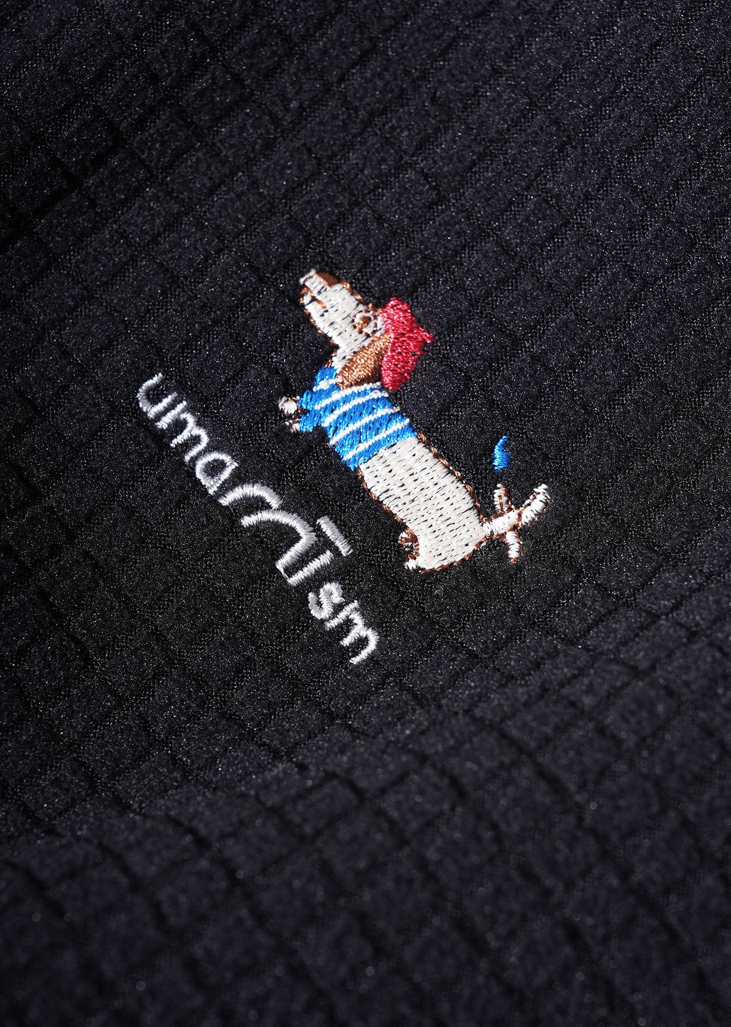 UMAMIISM Waffle Side Stripe Embroidered Half-Zip Pullover