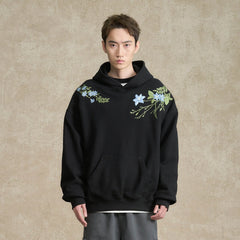 BONELESS Floral Embroidered Fleece-Lined Hoodie
