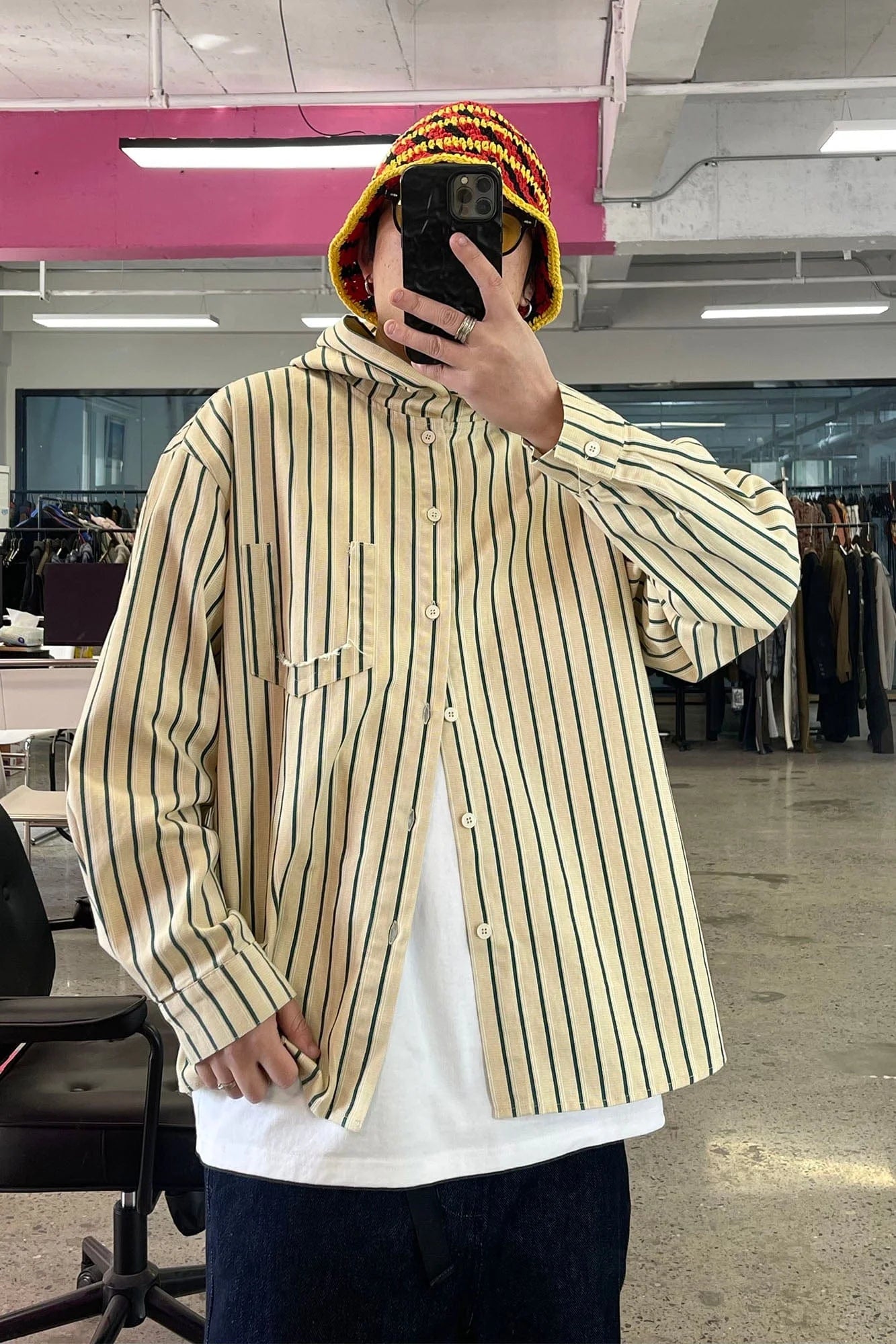 ME DA IGUAL Striped Long-Sleeve Hooded Shirt