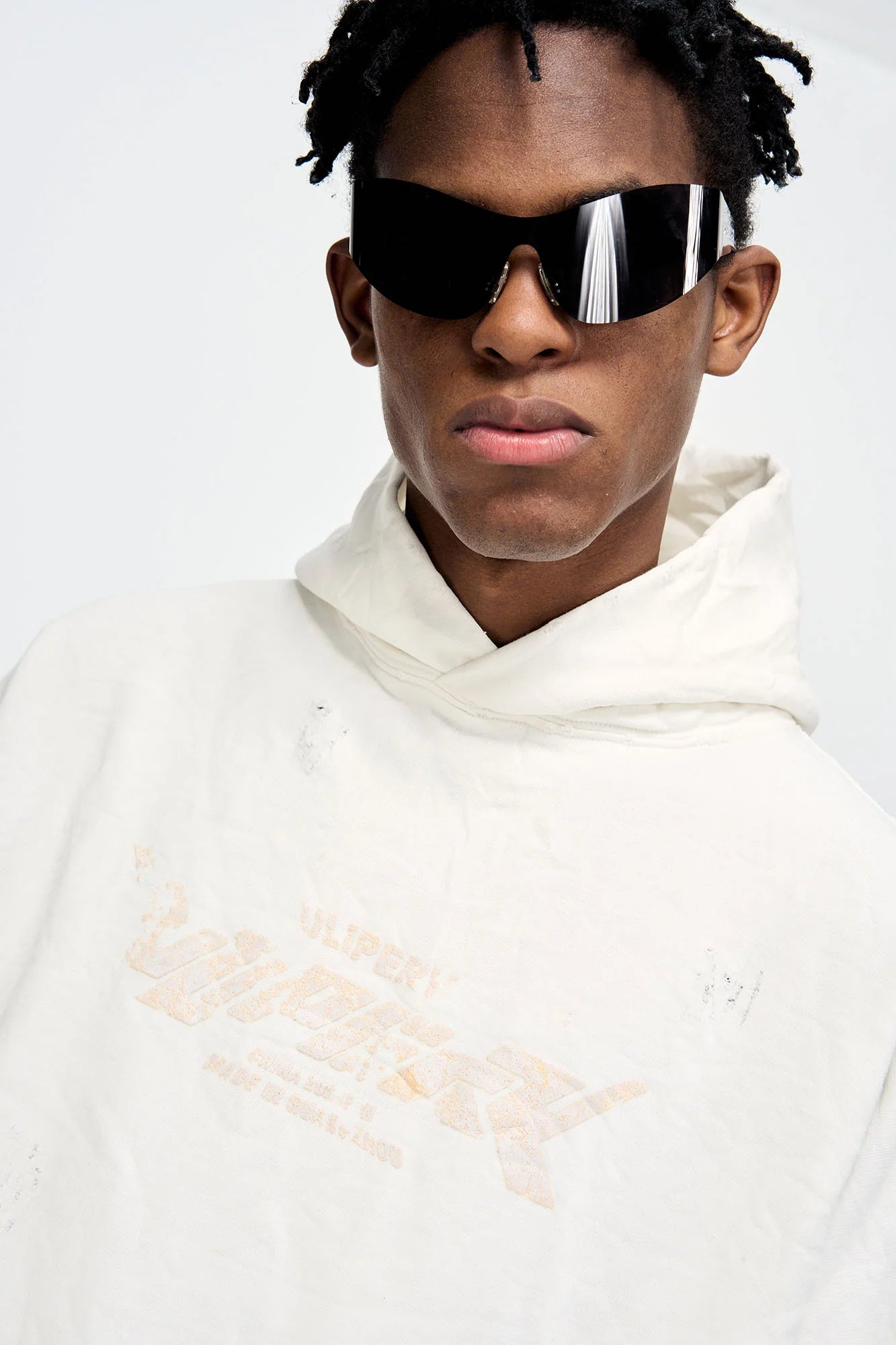 ULIPERY Dirty Fit Distressed Crinkled Hoodie White