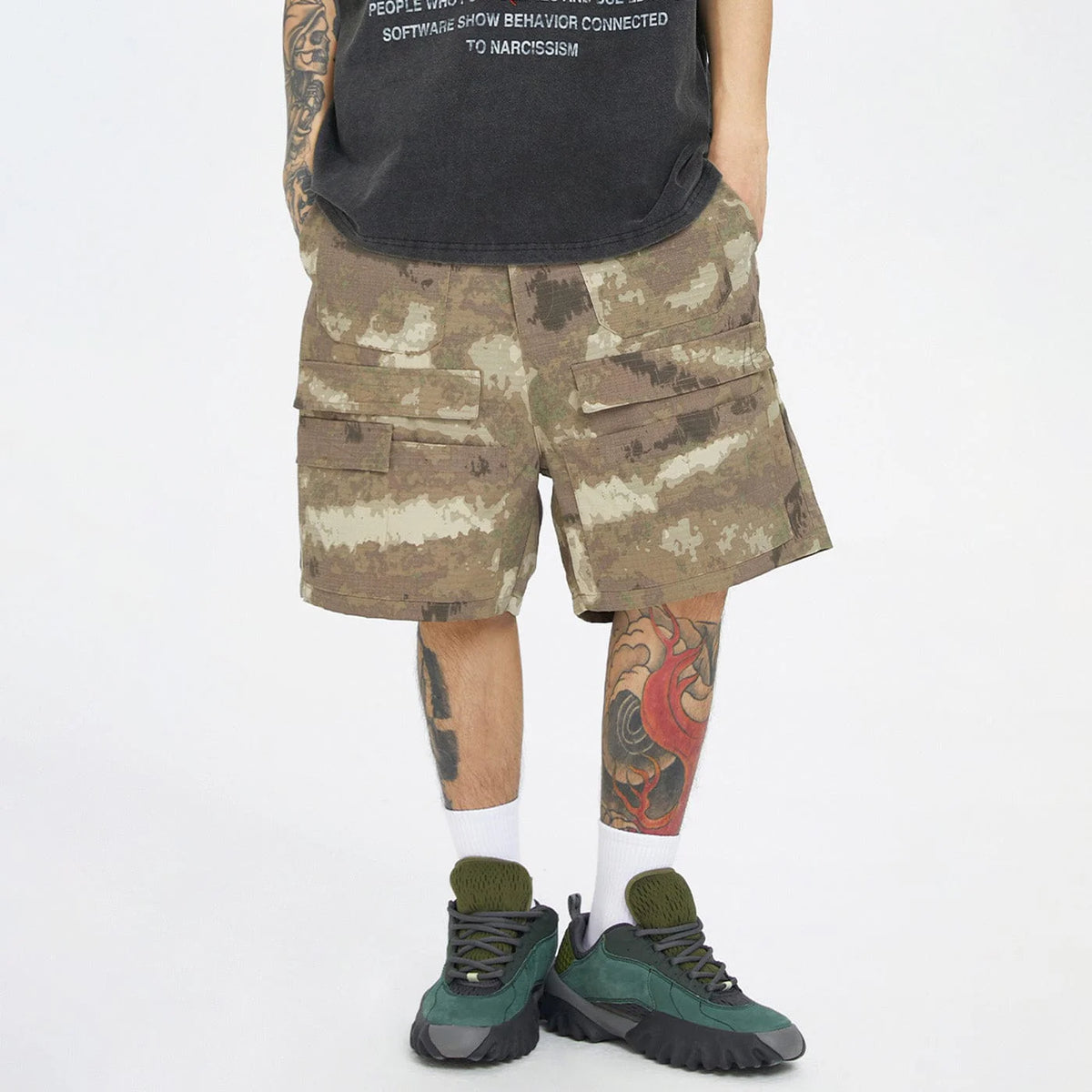 F2CE Retro Camo Multi Pocket Buckle Shorts