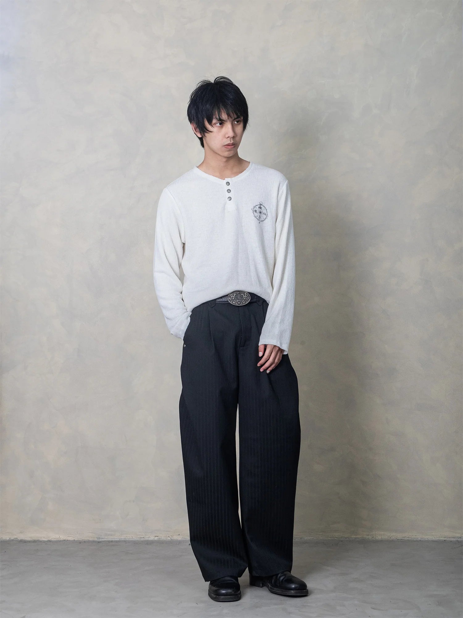 IN EXISTENCE Raw Hem Henley Long-Sleeve Tee