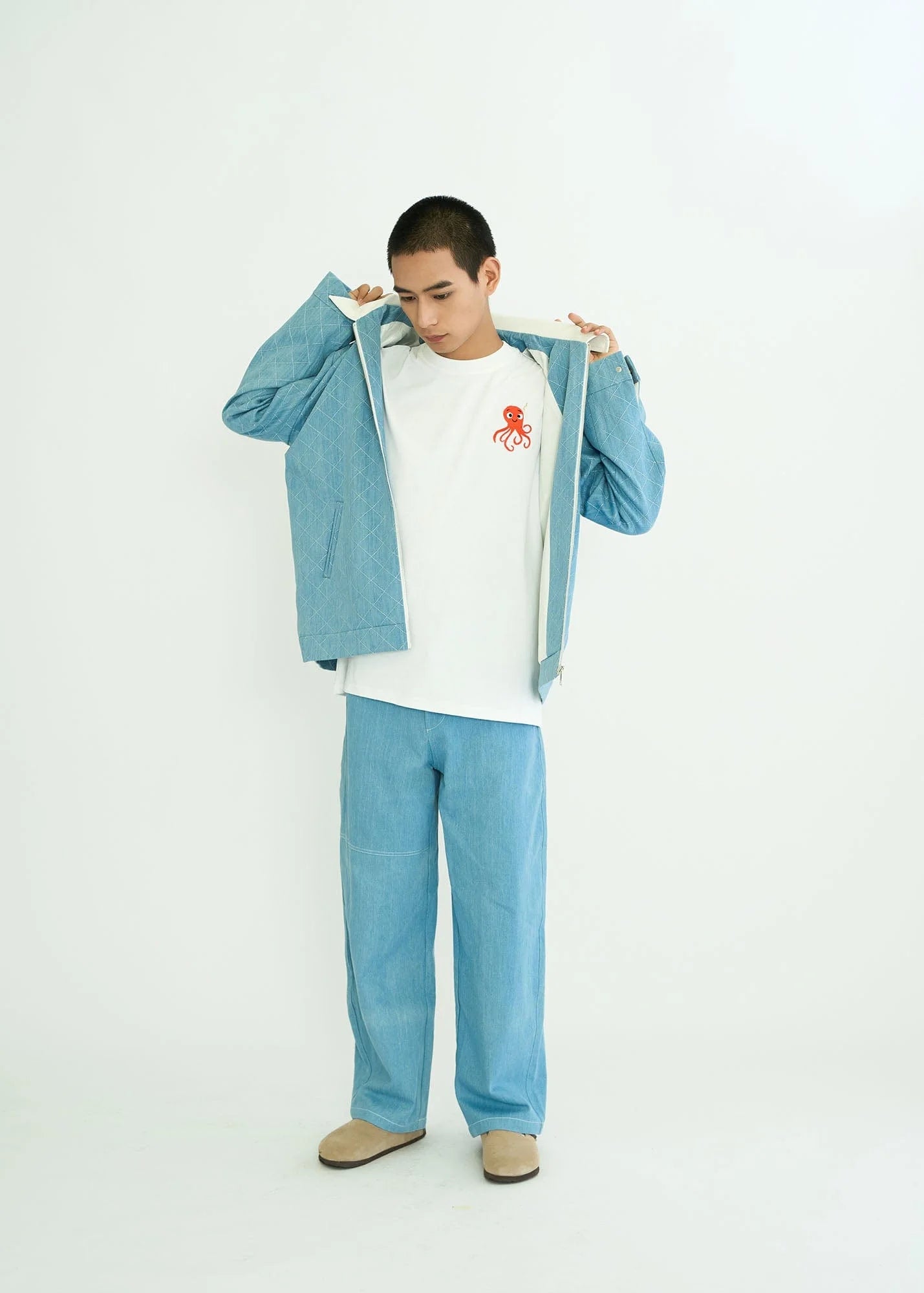 WIID Quilt-Stitch Contrast Collar Jacket